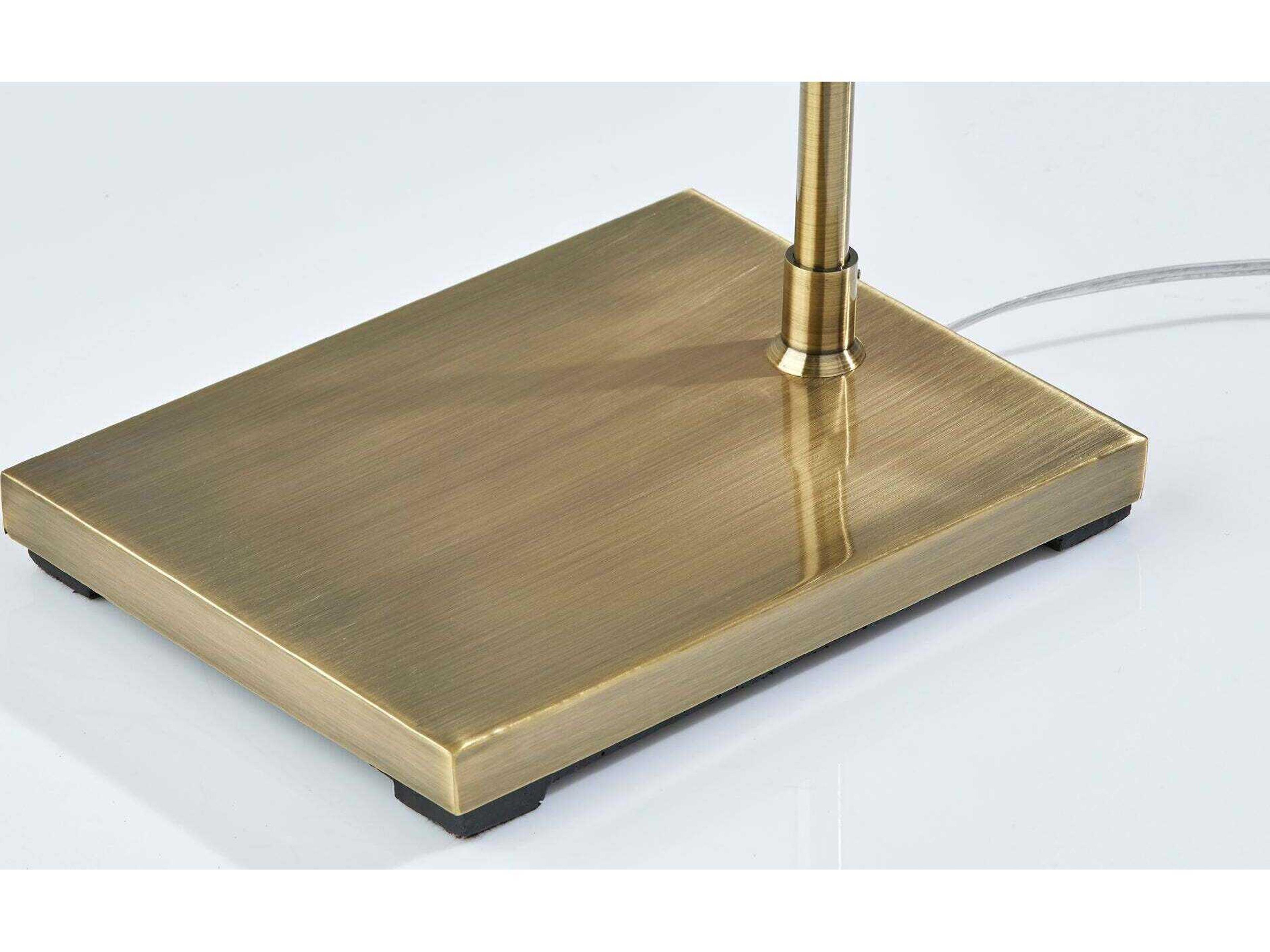 Adesso Zion Antique Brass White Textured Fabric Floor Lamp