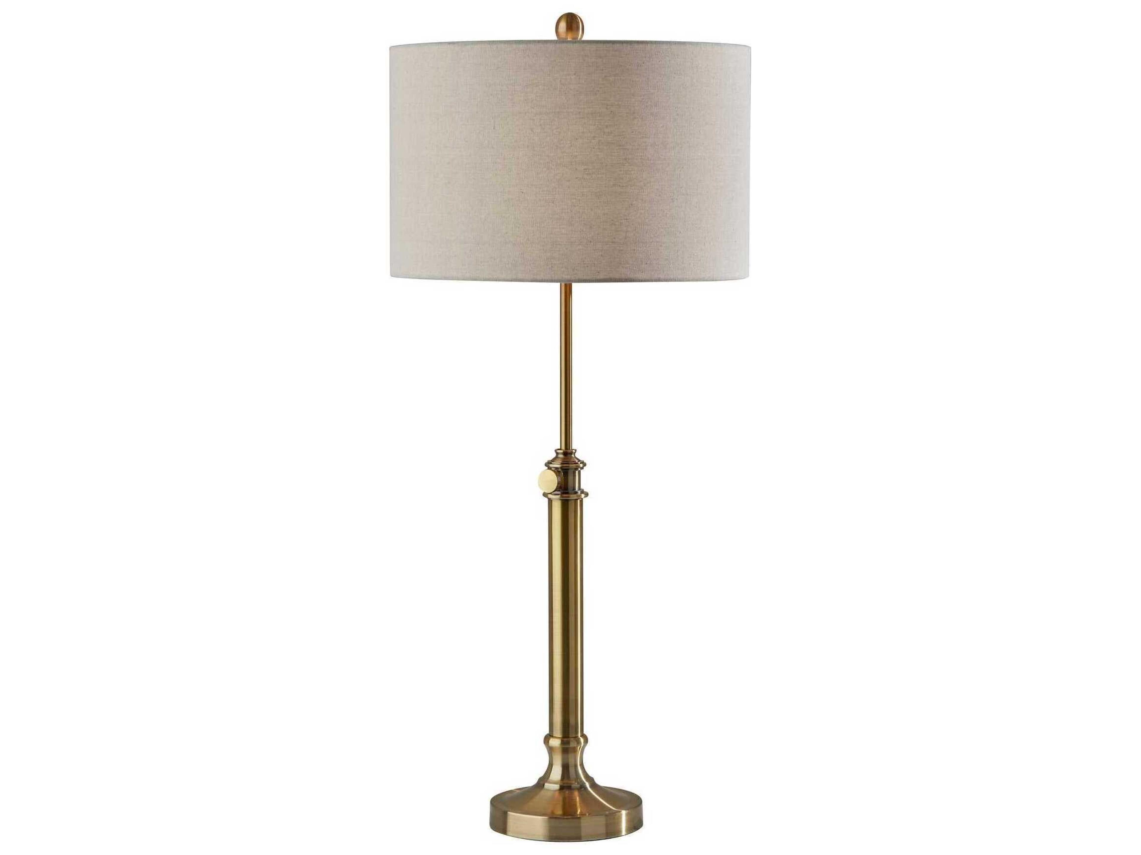 Adesso Barton Antique Brass Oatmeal Linen Buffet Lamp