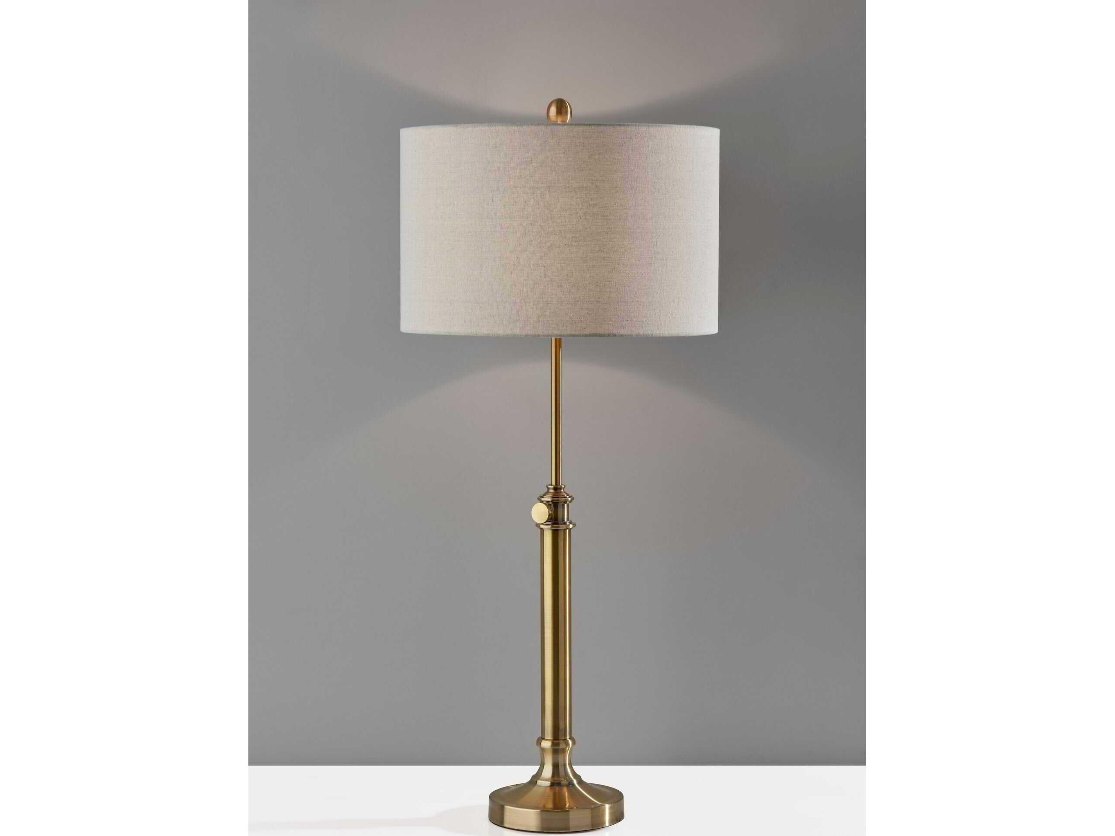 Adesso Barton Antique Brass Oatmeal Linen Buffet Lamp
