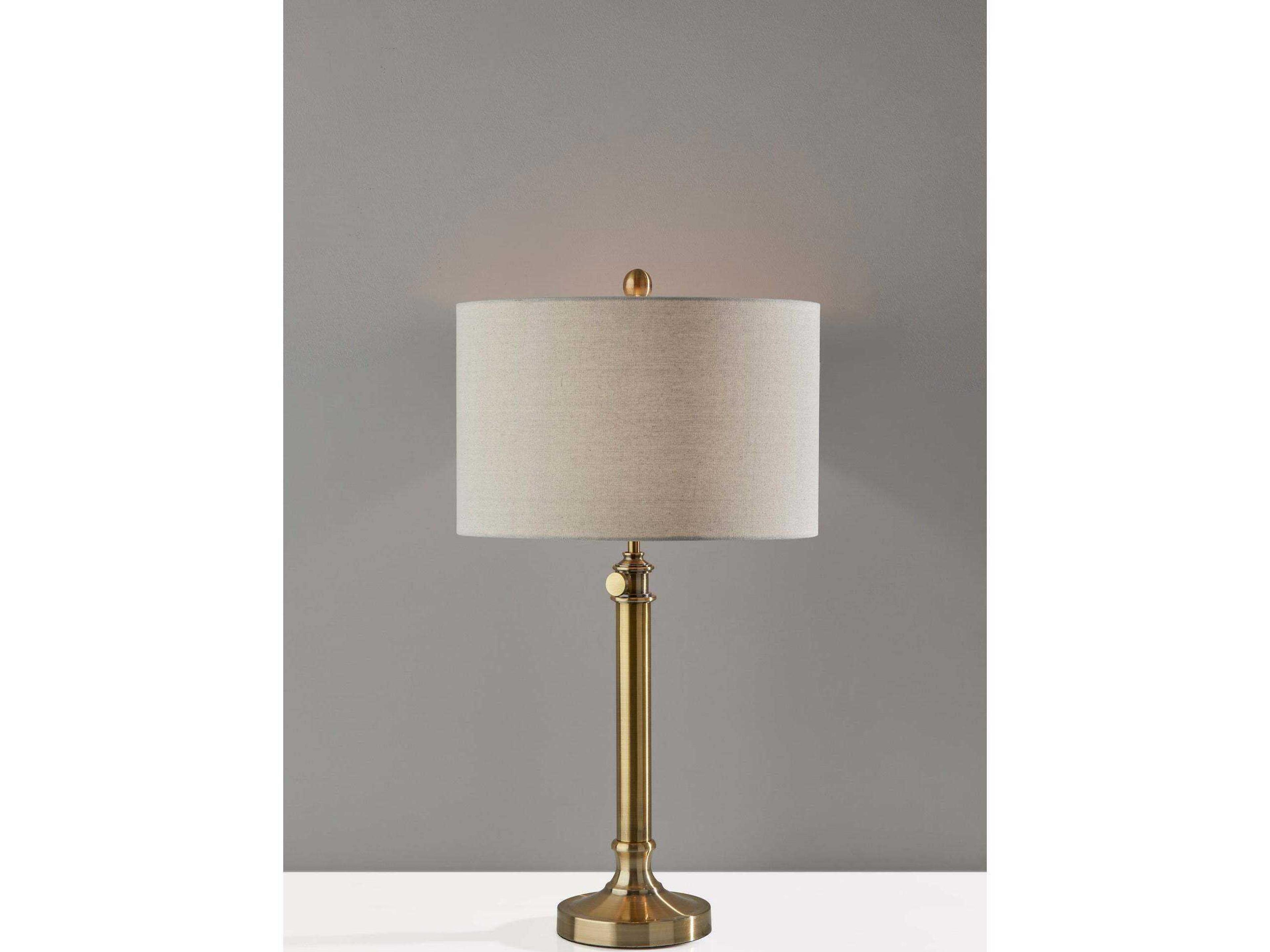 Adesso Barton Antique Brass Oatmeal Linen Buffet Lamp