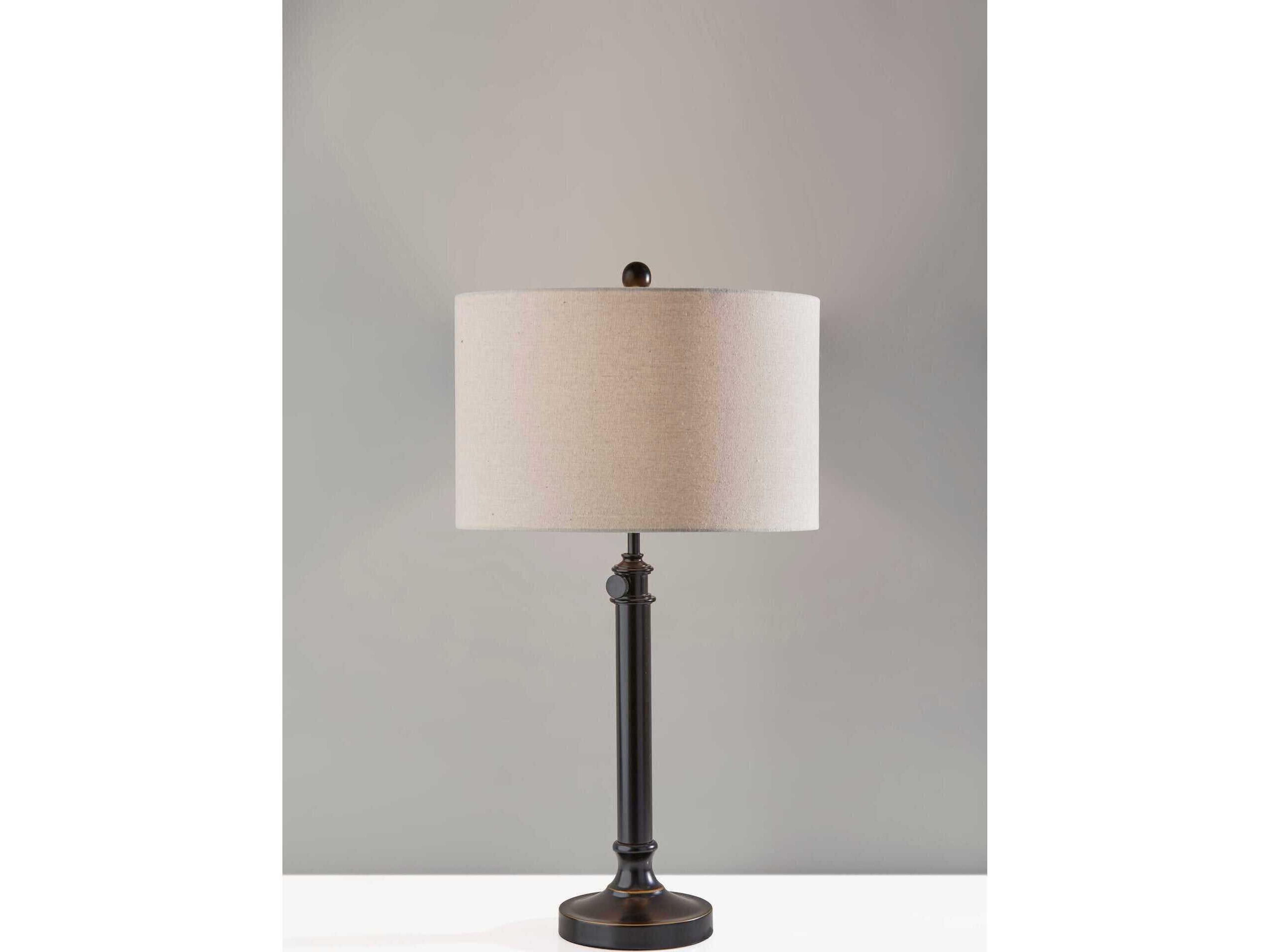 Adesso Barton Antique Bronze Oatmeal Linen Buffet Lamp