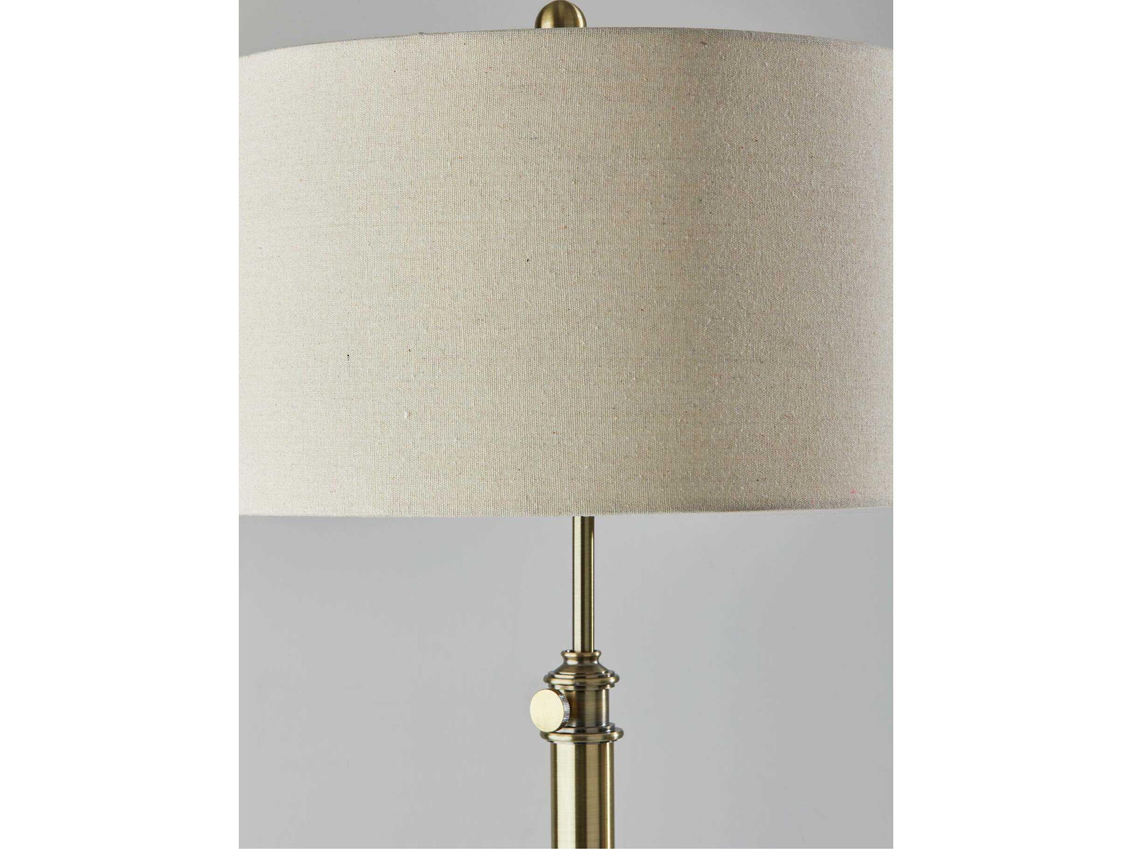 Adesso Barton Antique Brass Oatmeal Linen Floor Lamp