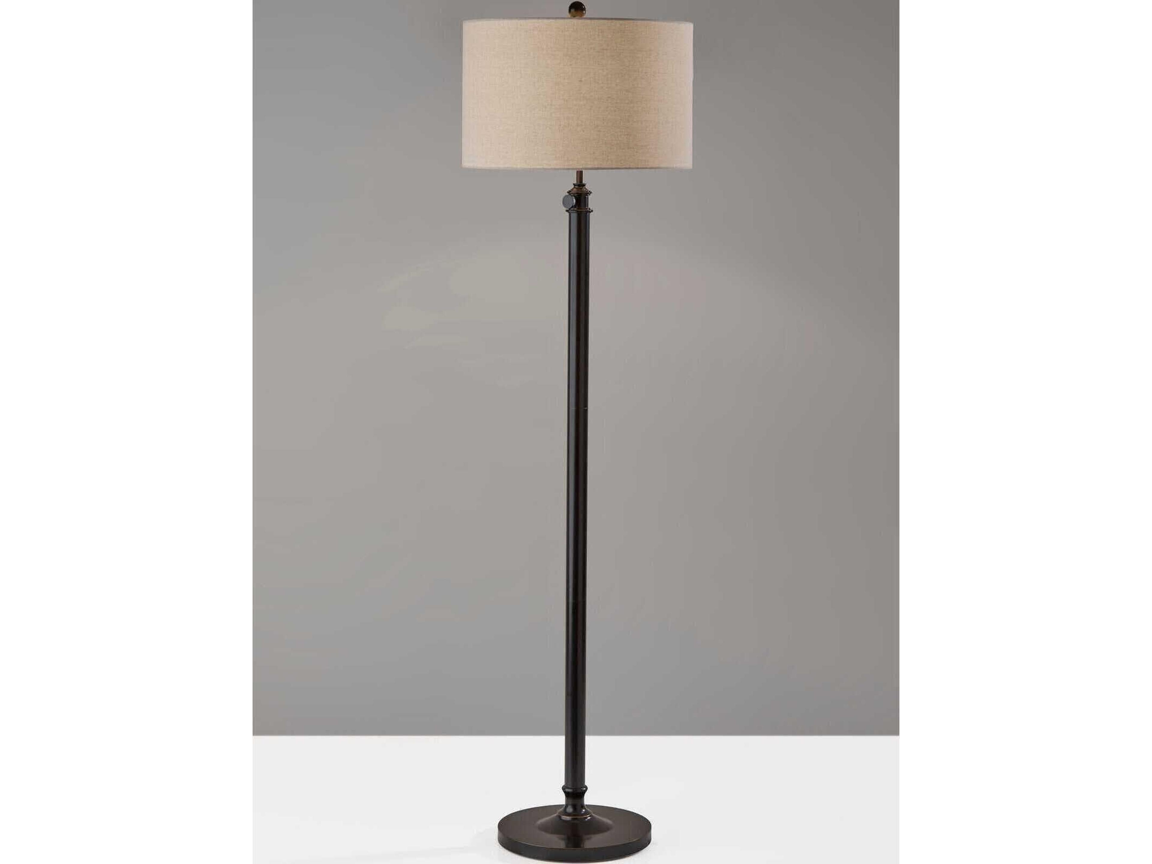 Adesso Barton Antique Bronze Oatmeal Linen Floor Lamp