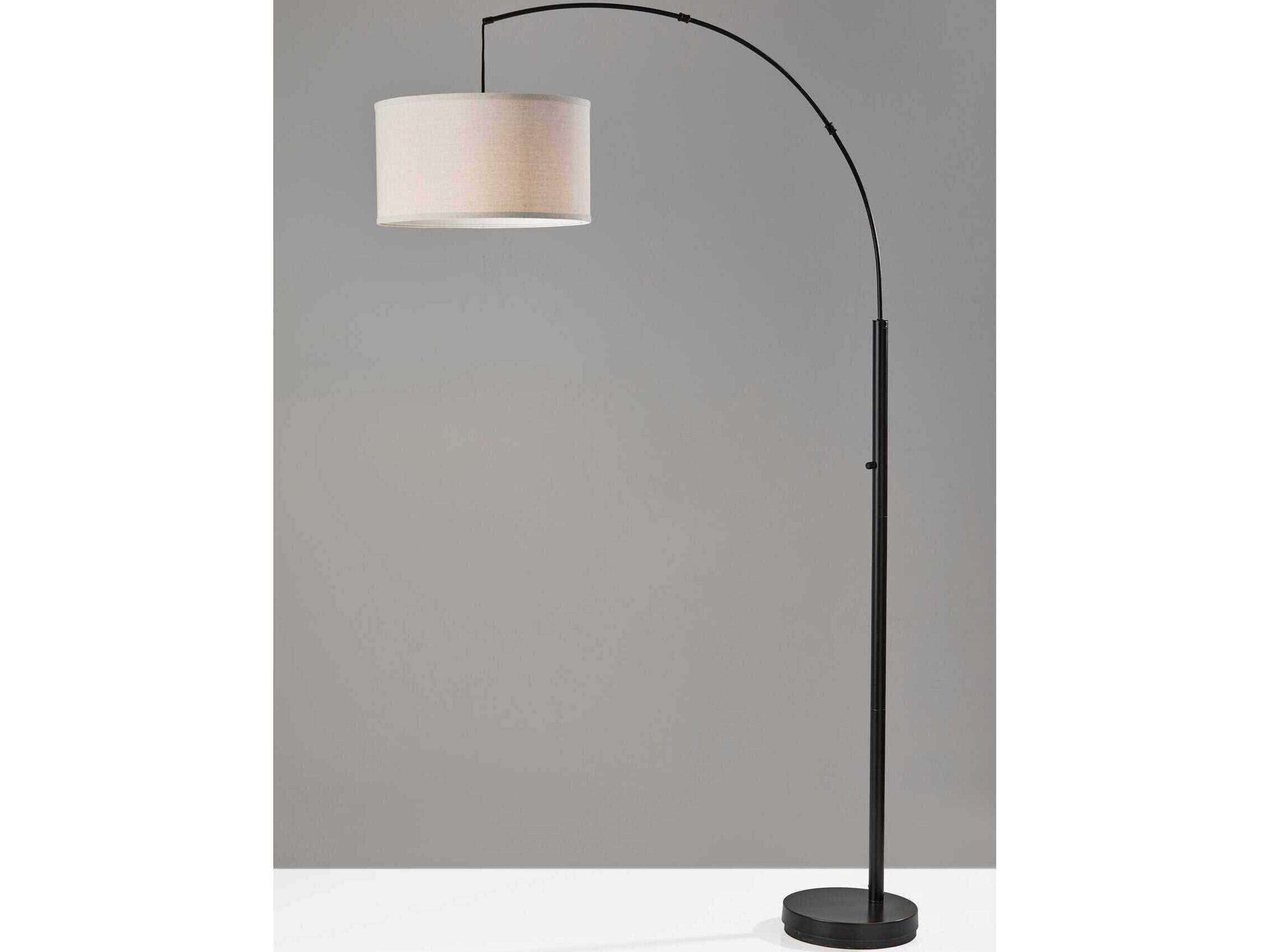 Adesso Rockwell Black Oatmeal Fabric With Trim Floor Lamp