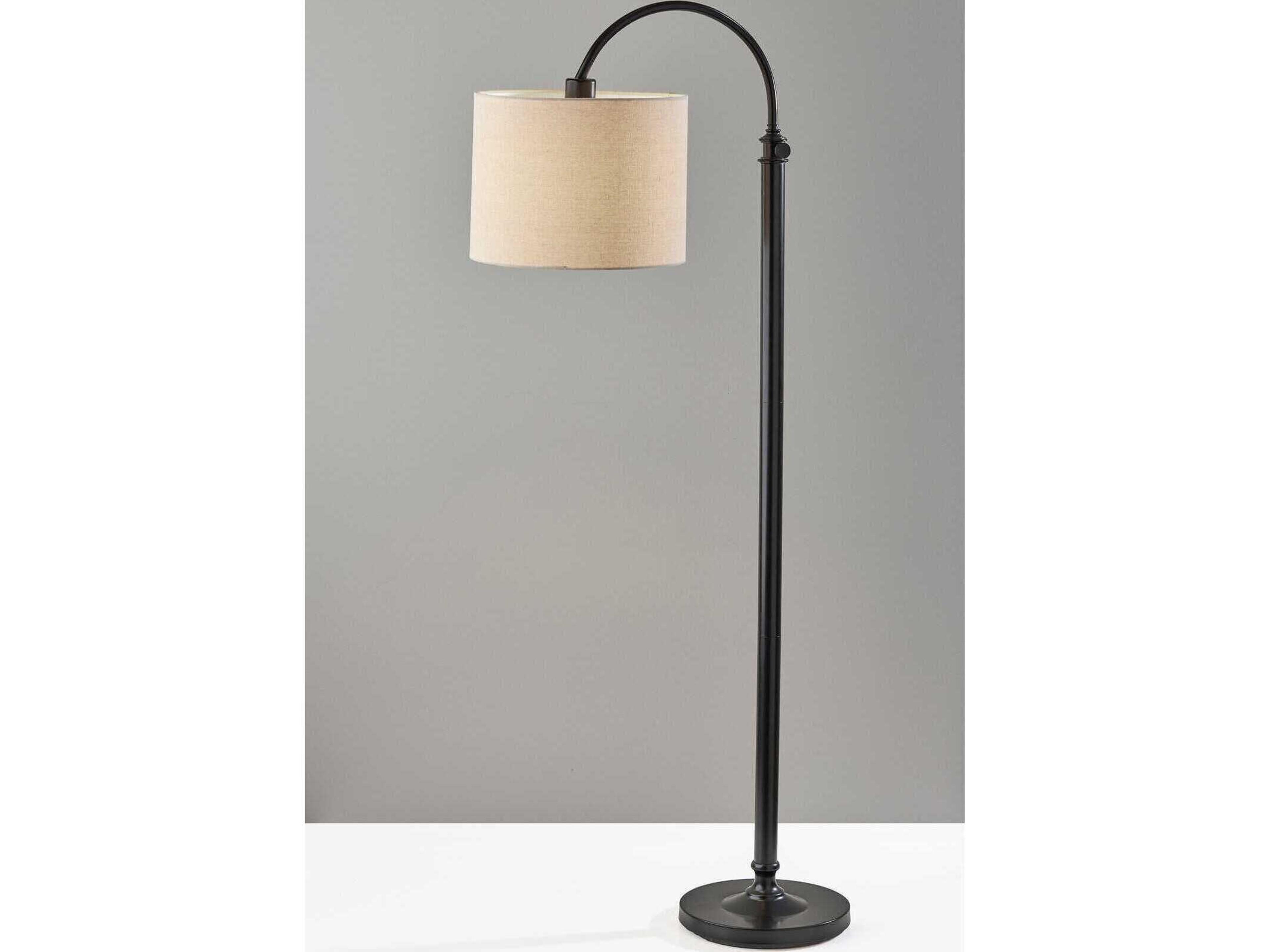 Adesso Barton Antique Bronze Oatmeal Linen Floor Lamp