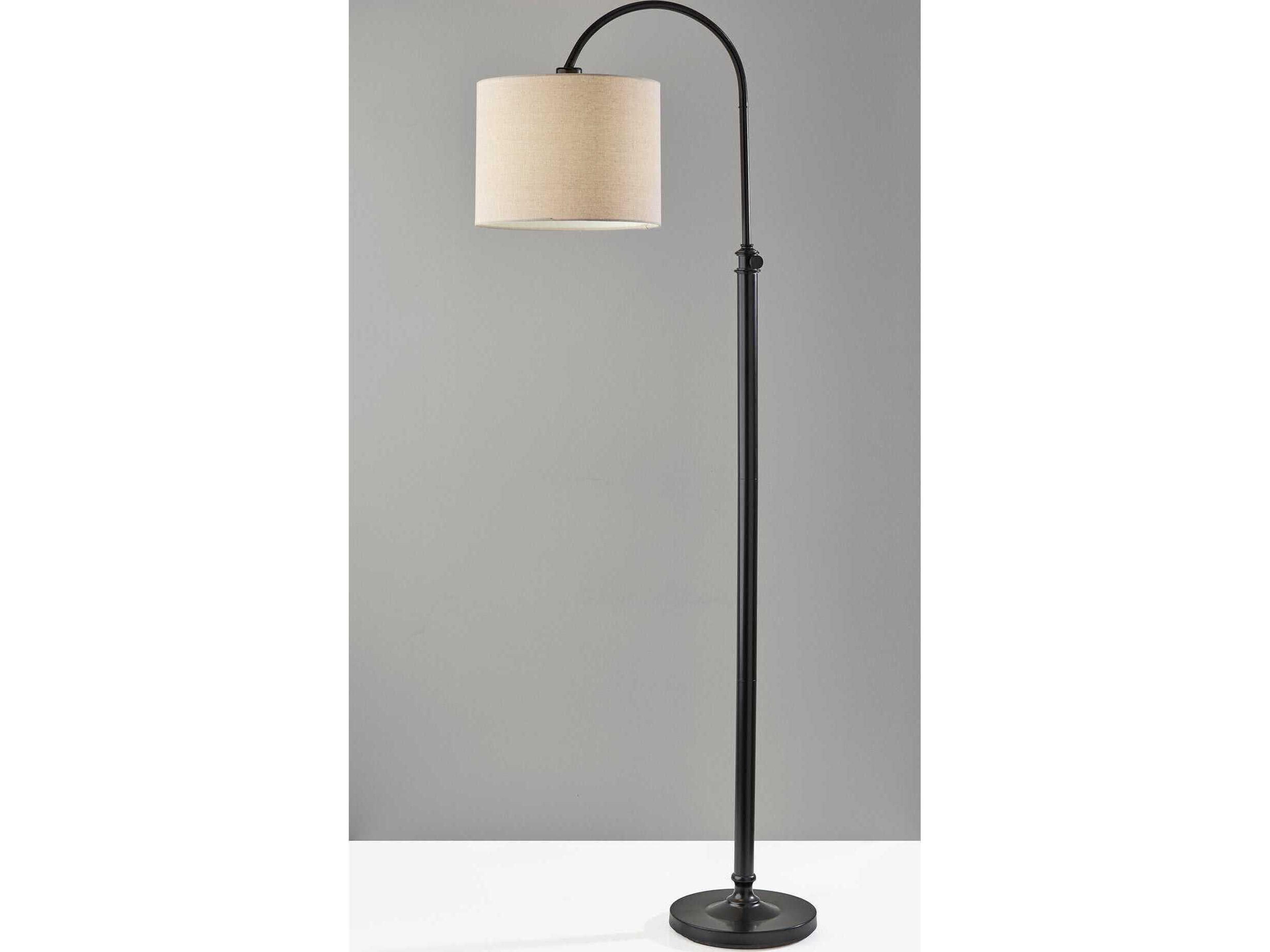 Adesso Barton Antique Bronze Oatmeal Linen Floor Lamp