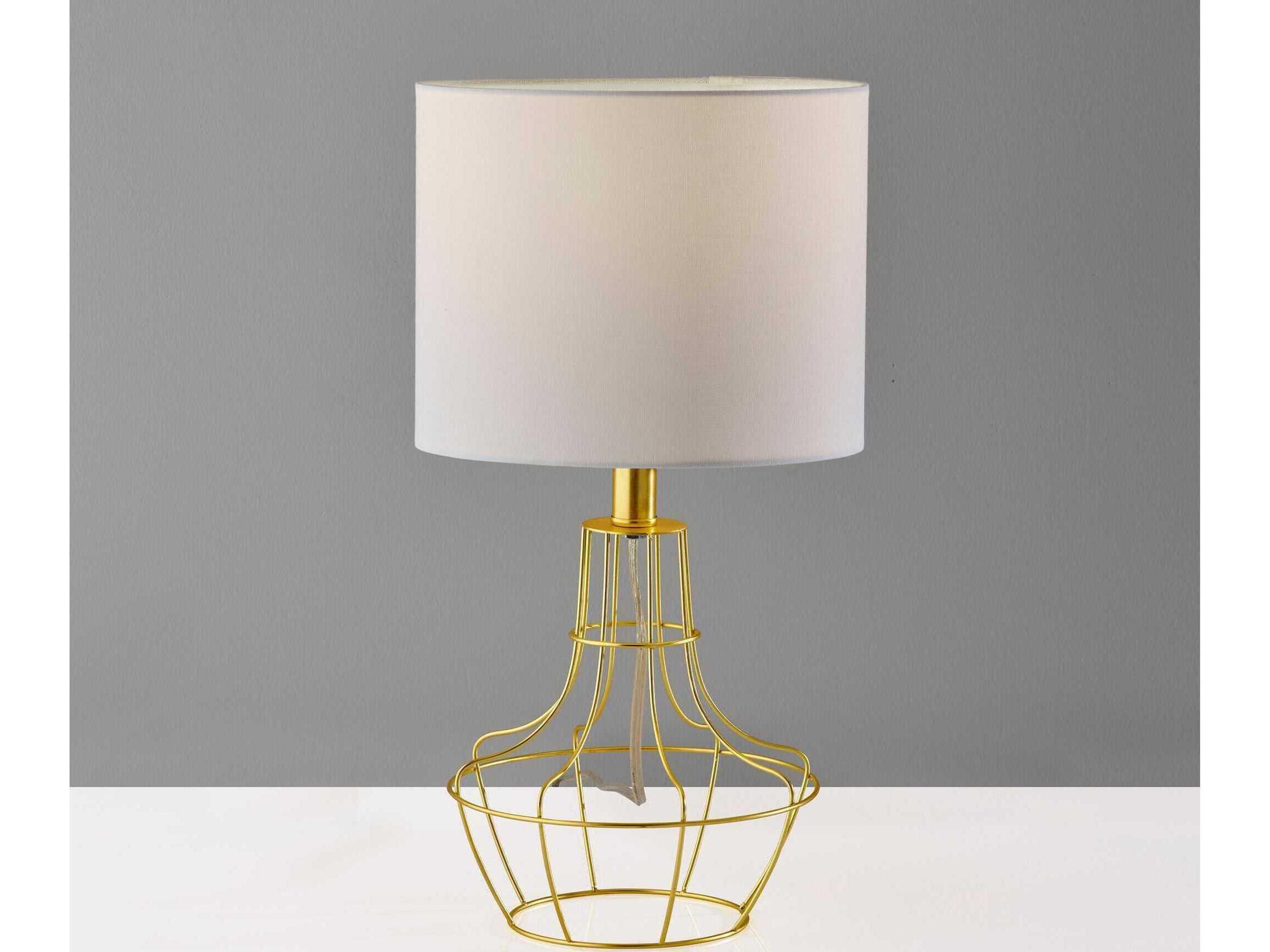 Adesso Stella Antique Brass White Fabric Table Lamp Set of 2