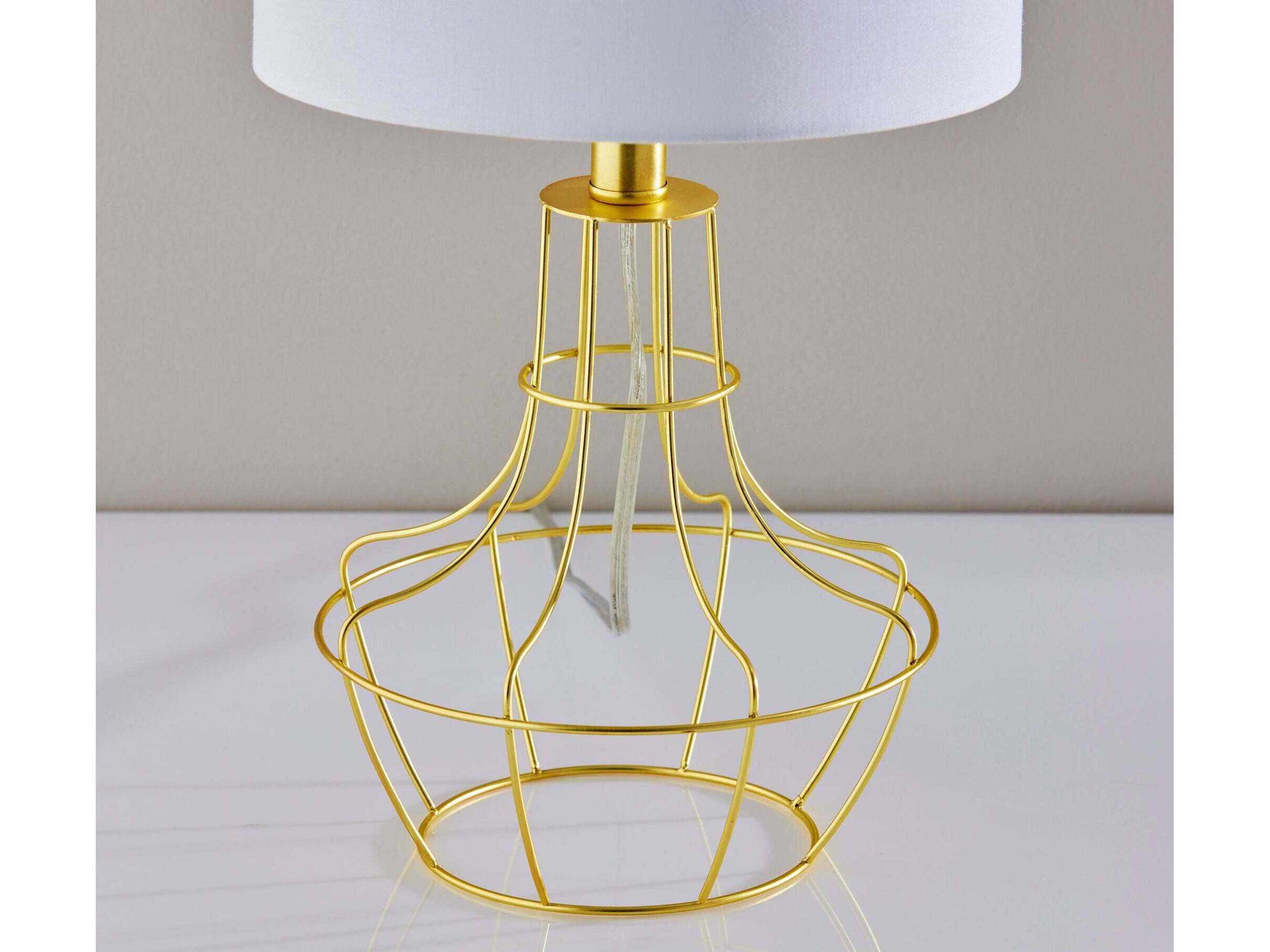 Adesso Stella Antique Brass White Fabric Table Lamp Set of 2