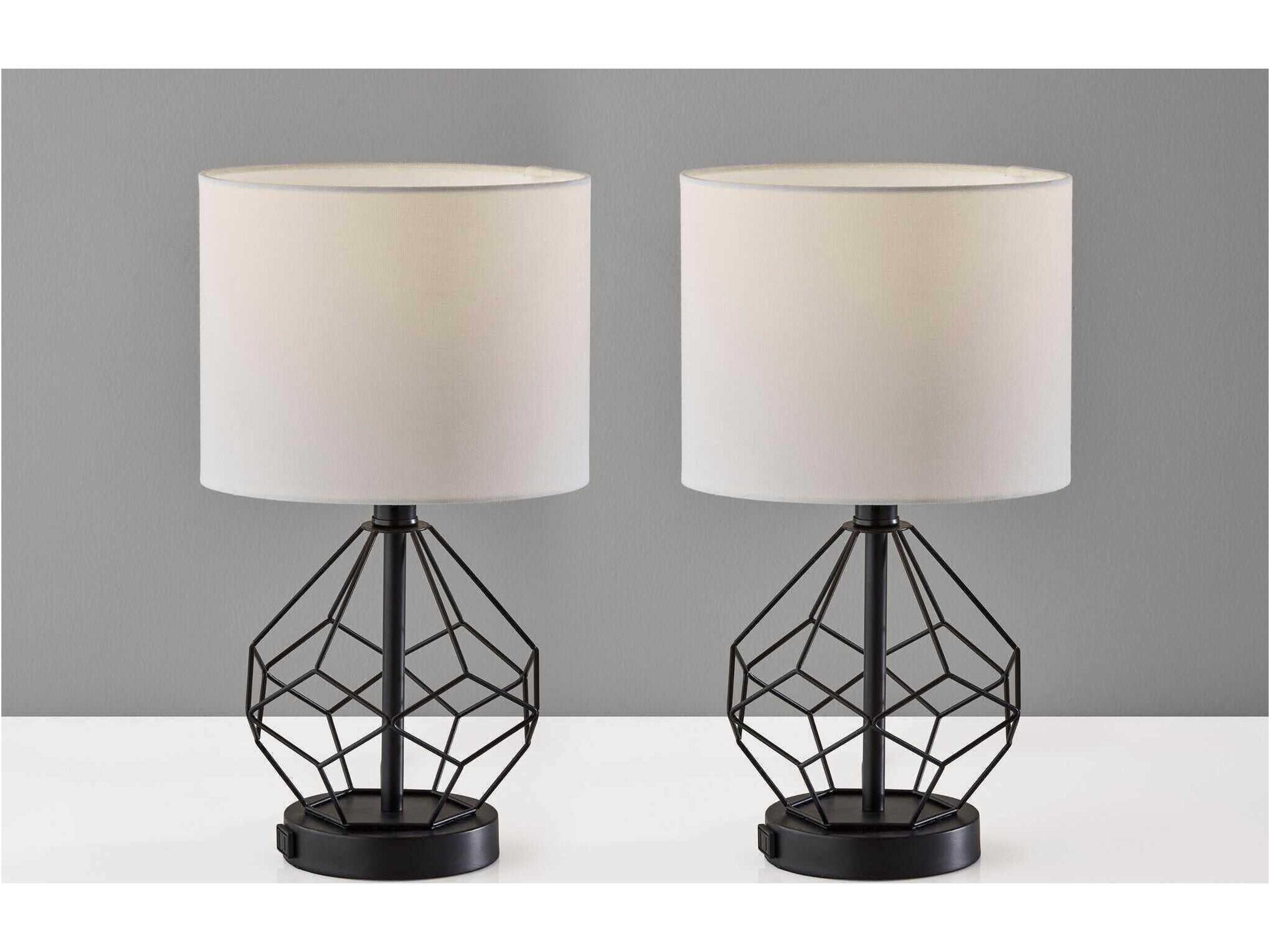Adesso Chiara Black White Fabric Table Lamp Set of 2