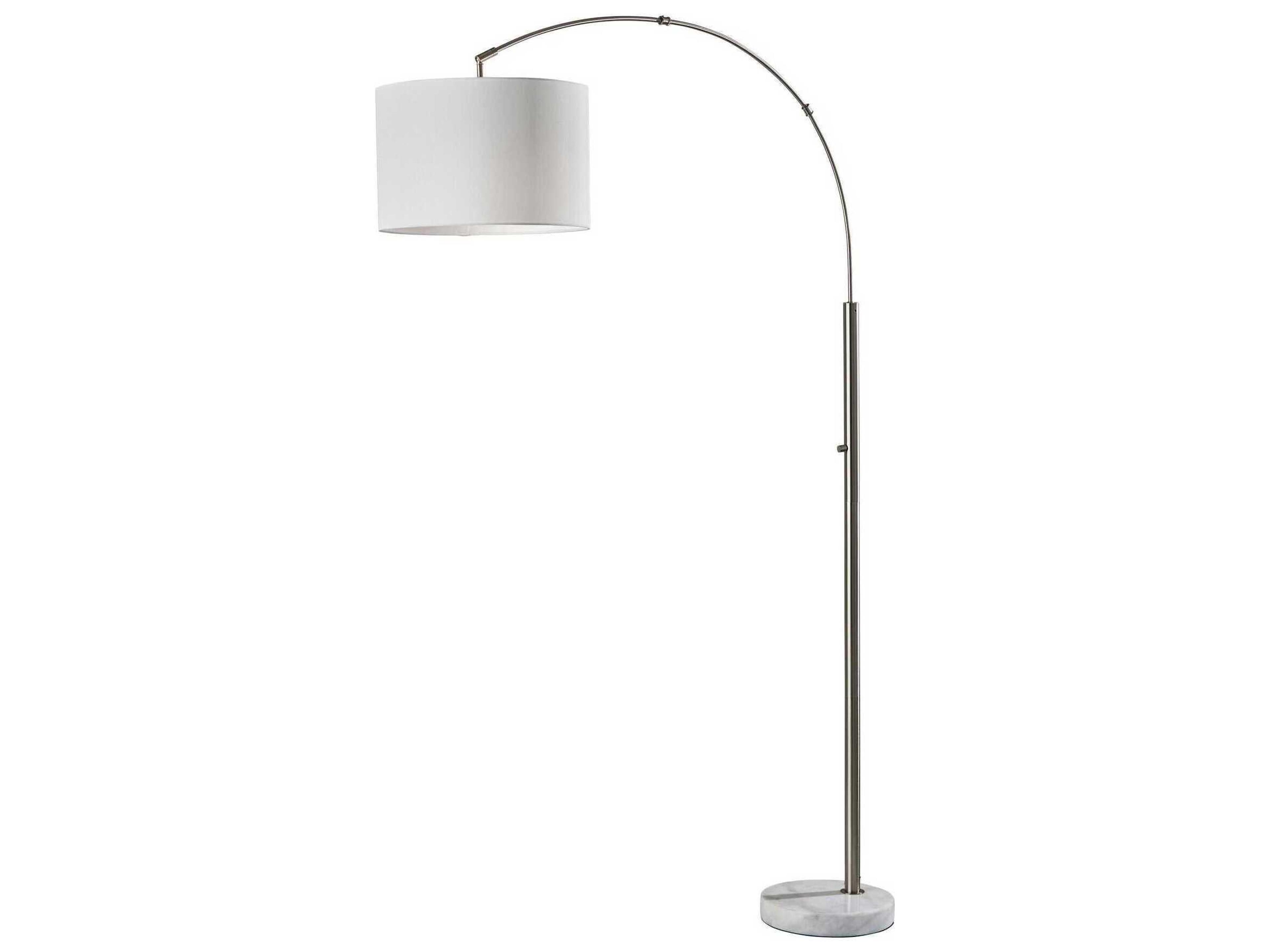 Adesso Rigley Brushed Steel White Linen Fabric Floor Lamp