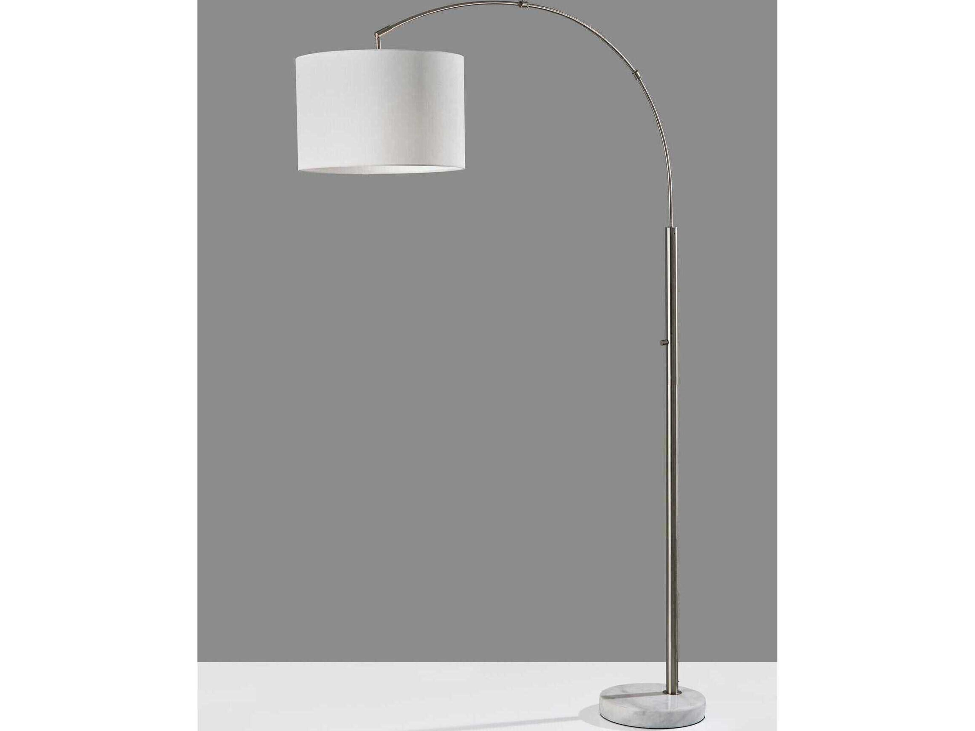 Adesso Rigley Brushed Steel White Linen Fabric Floor Lamp