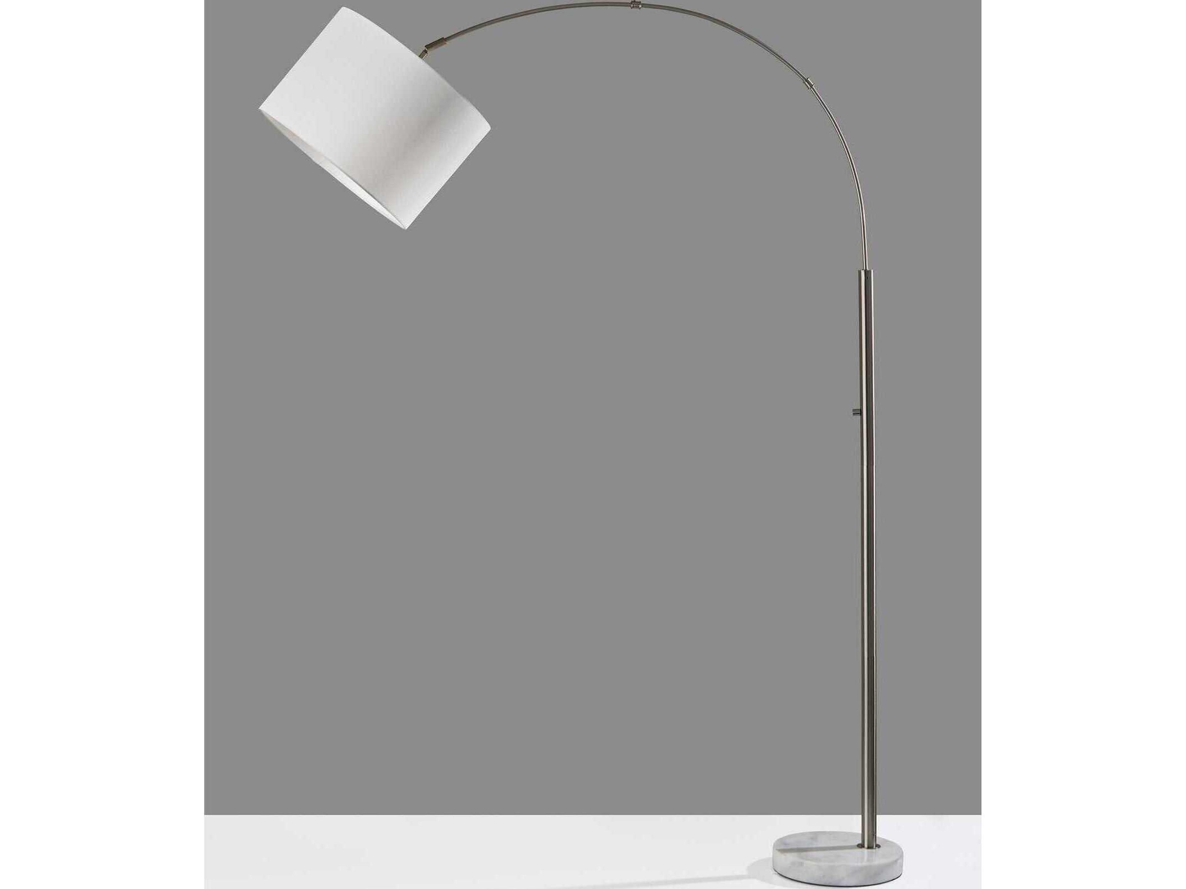 Adesso Rigley Brushed Steel White Linen Fabric Floor Lamp