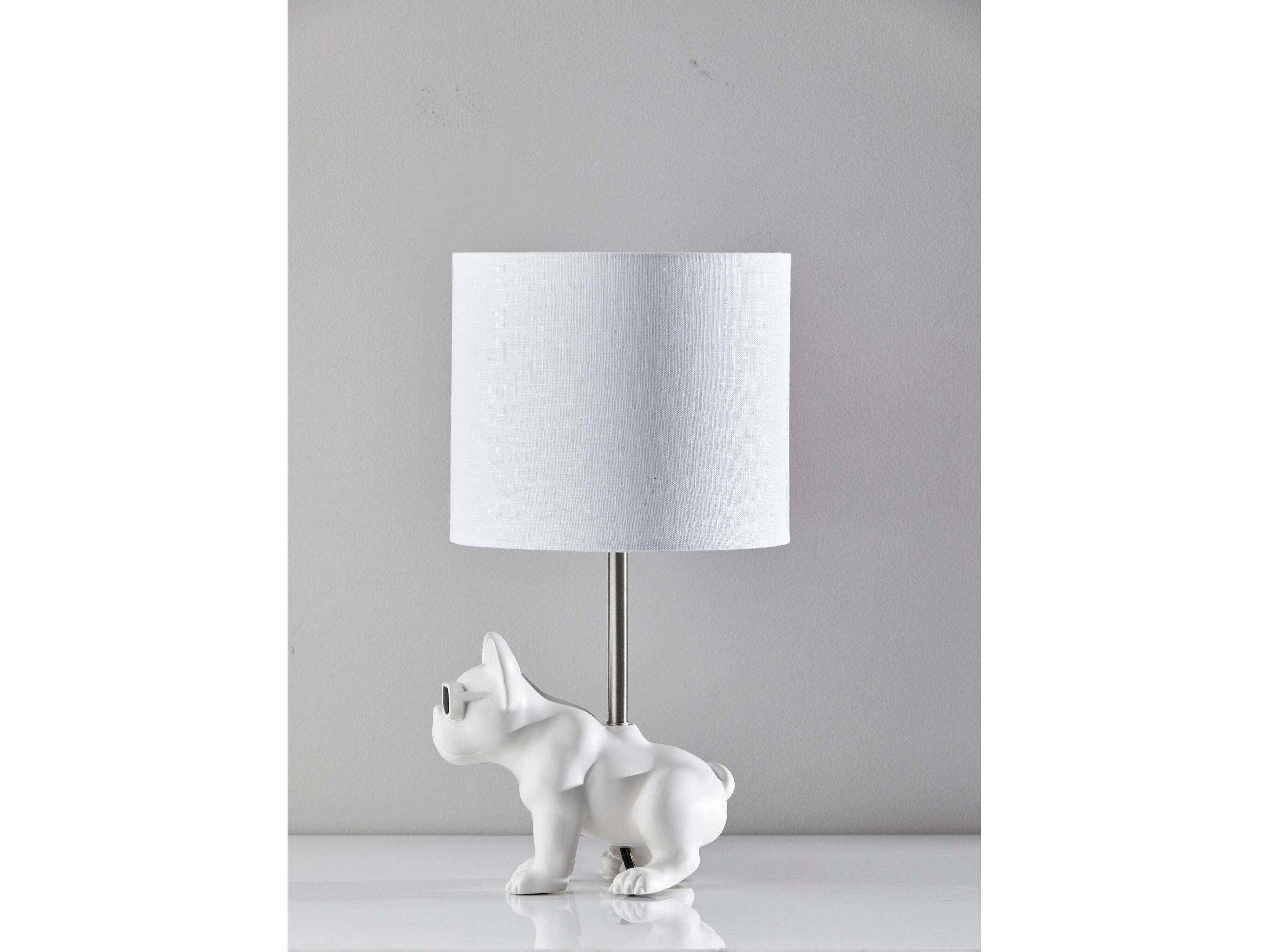 Adesso Sunny White Brushed Steel Textured Fabric Table Lamp