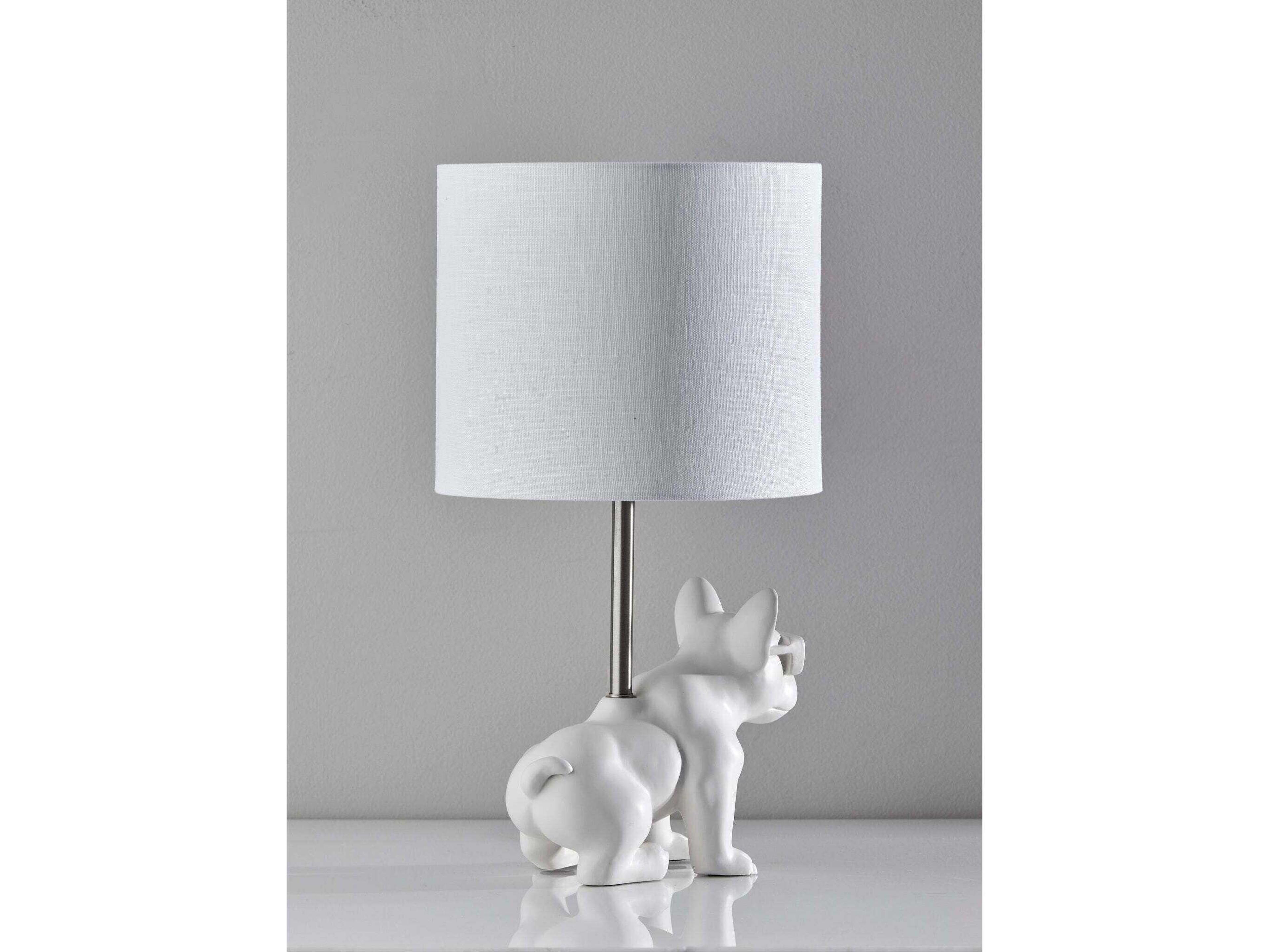 Adesso Sunny White Brushed Steel Textured Fabric Table Lamp