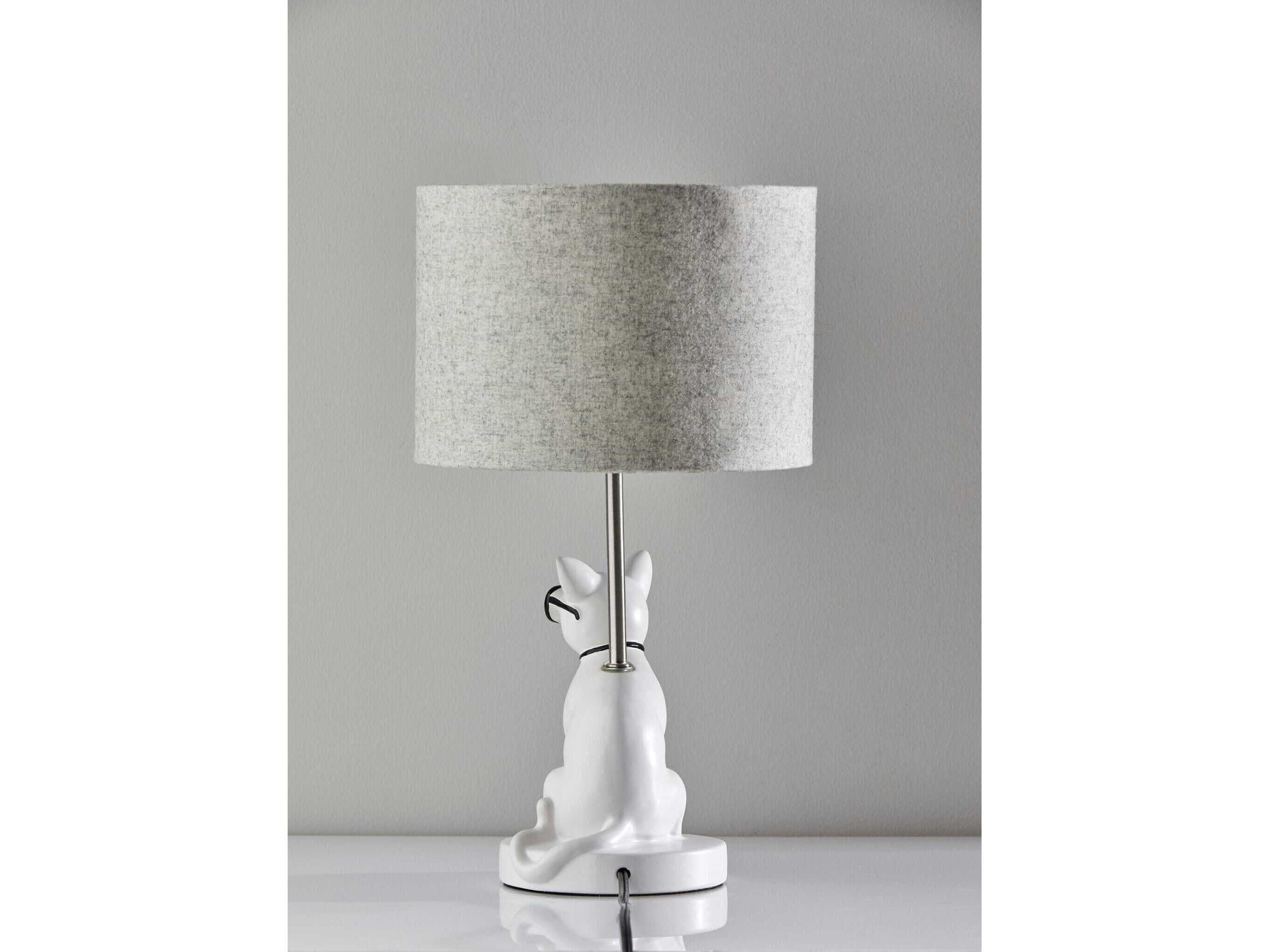 Adesso Sunny White Brushed Steel Light Grey Soft Touch Fabric Table Lamp
