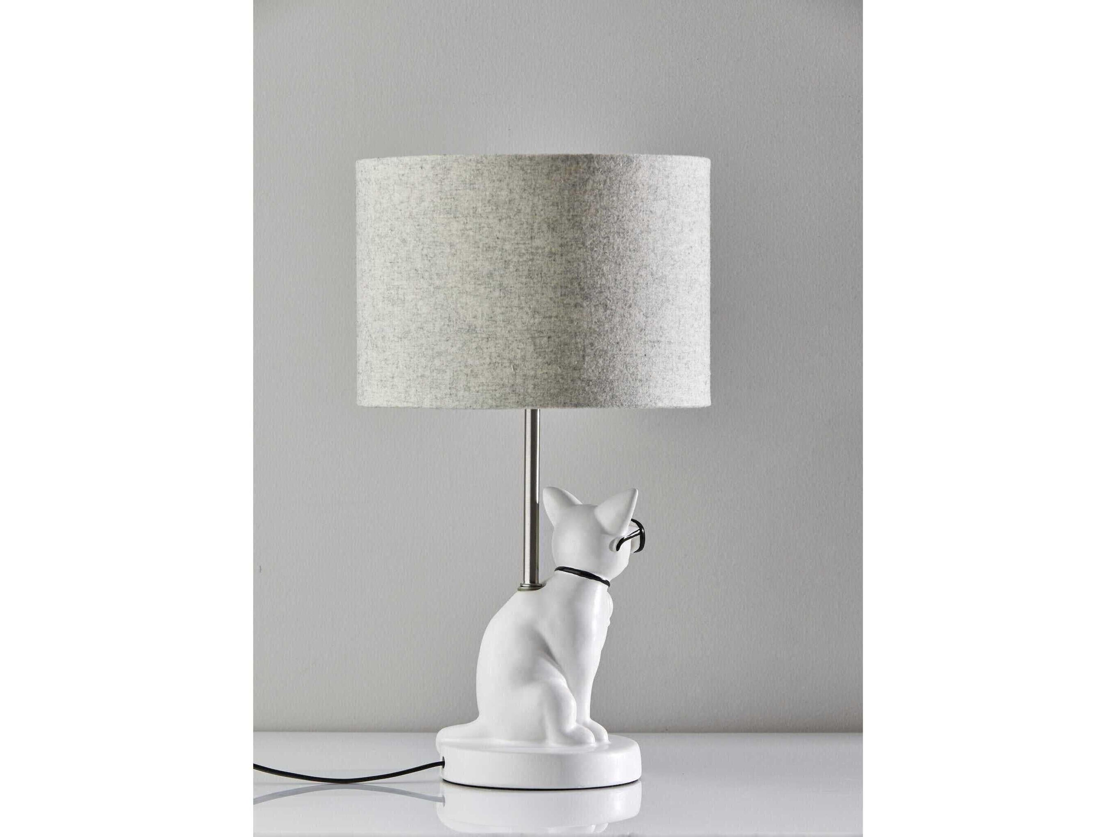 Adesso Sunny White Brushed Steel Light Grey Soft Touch Fabric Table Lamp