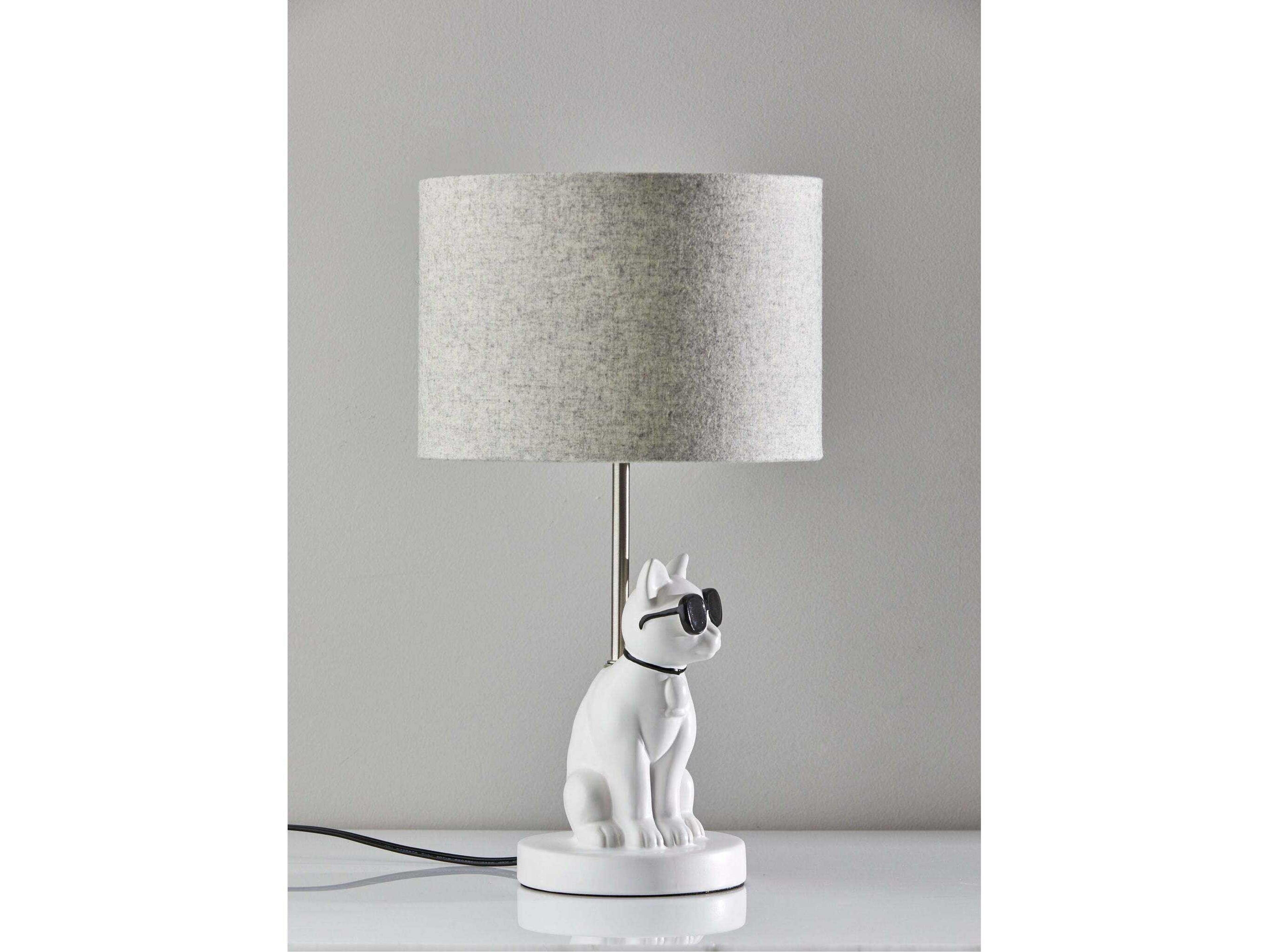Adesso Sunny White Brushed Steel Light Grey Soft Touch Fabric Table Lamp