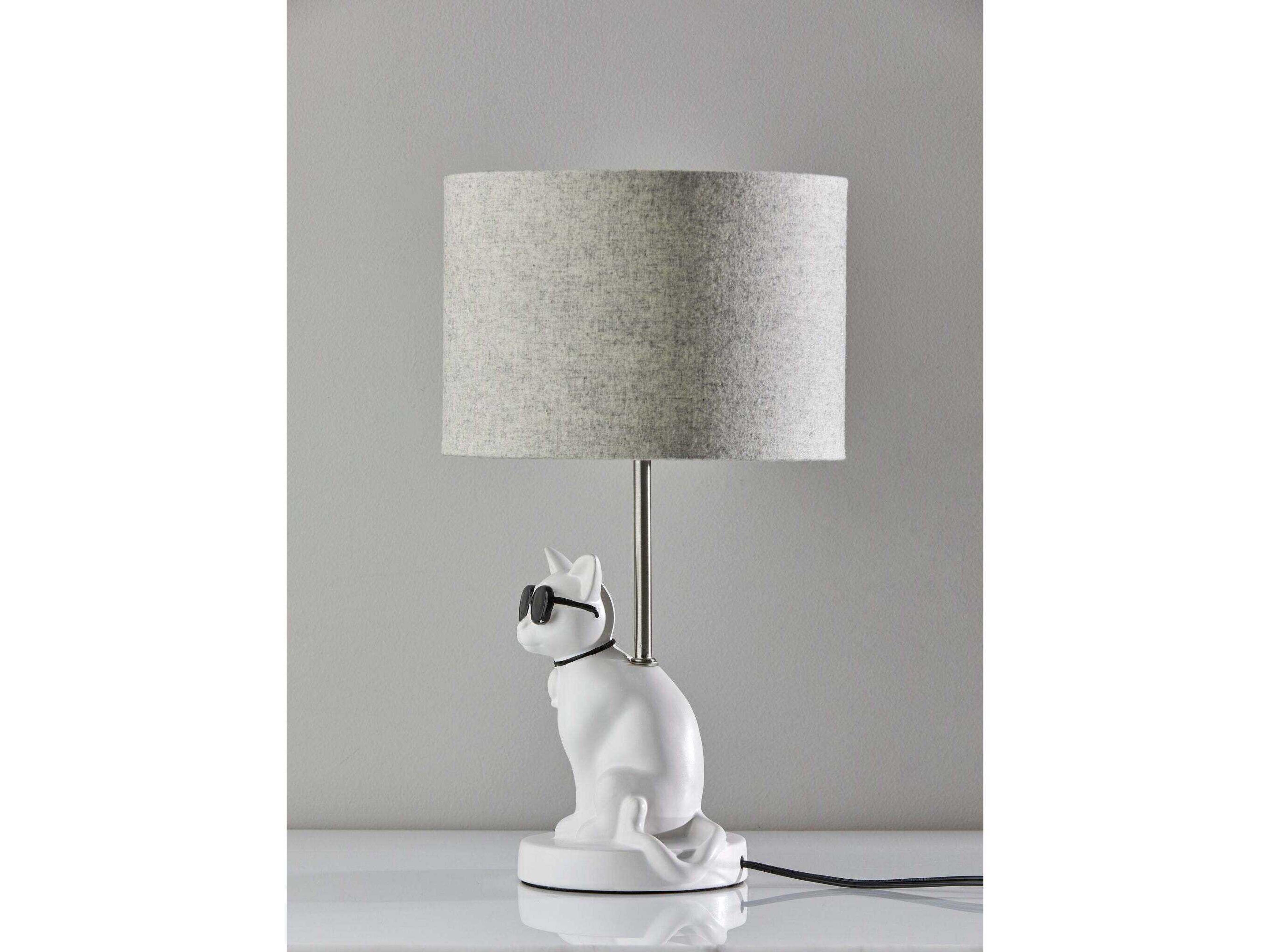 Adesso Sunny White Brushed Steel Light Grey Soft Touch Fabric Table Lamp