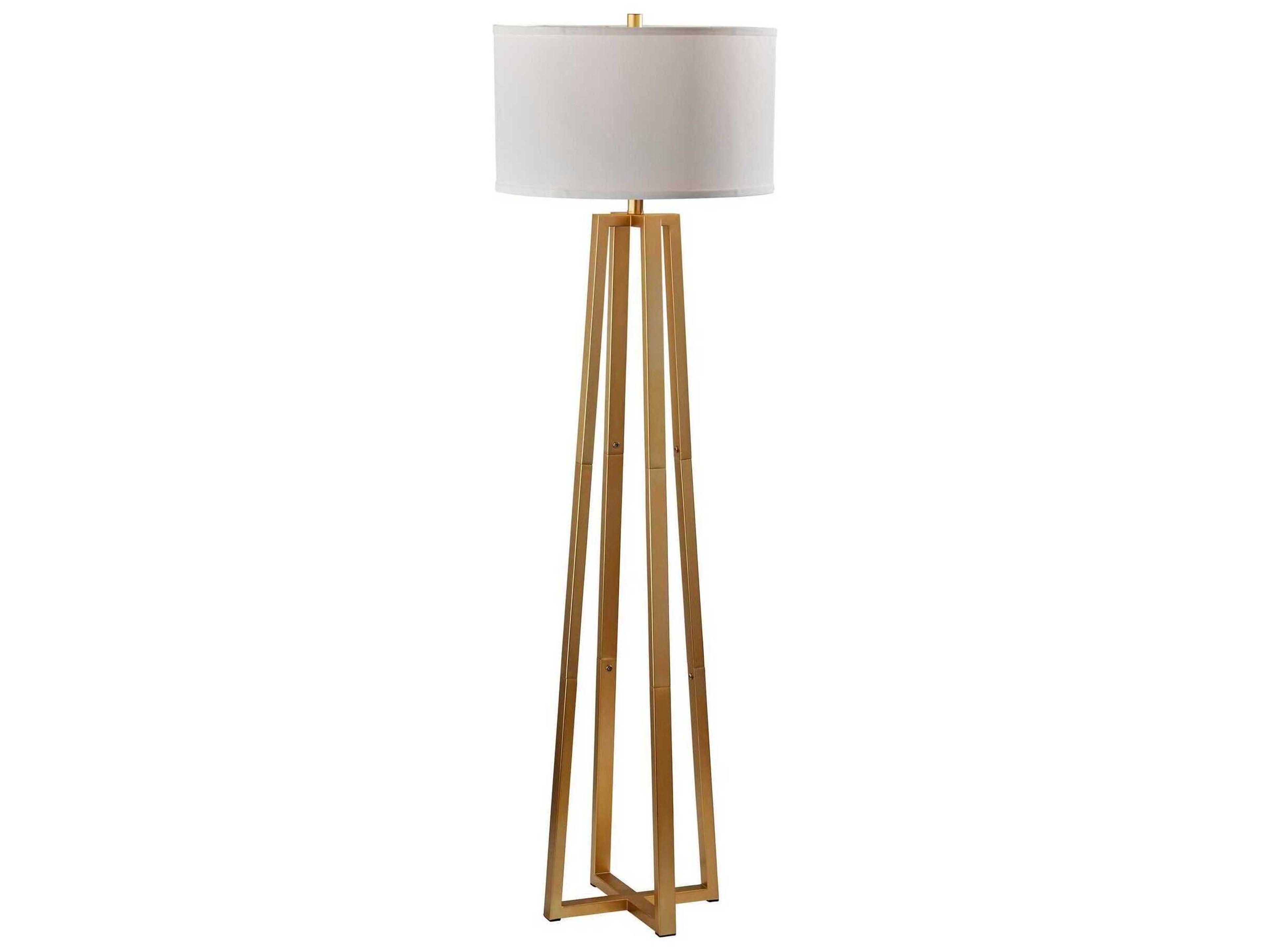 Simplee Oakley Floor Lamp Antique Brass White Linen Shade