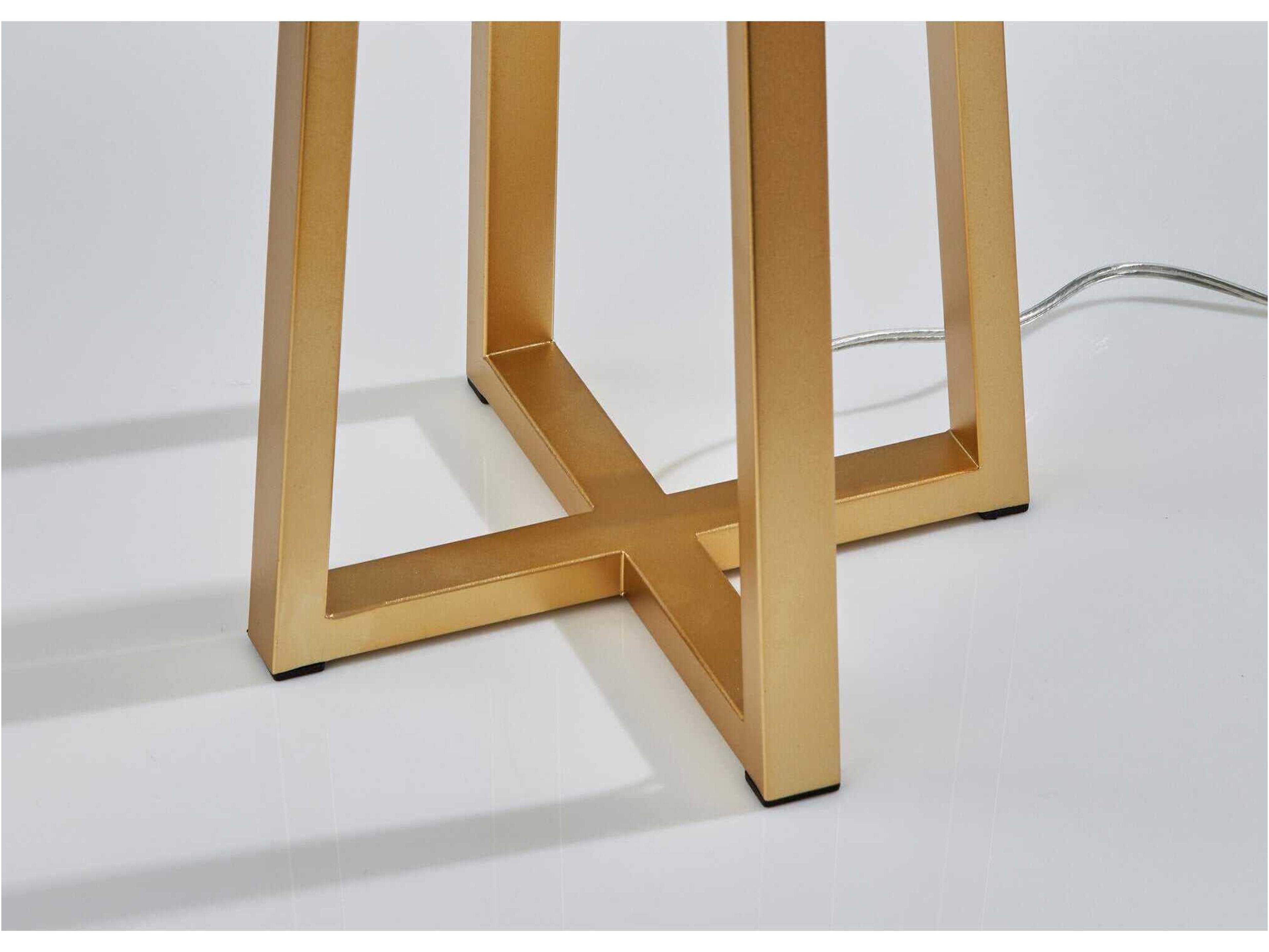 Adesso Oakley Antique Brass White Linen Fabric Floor Lamp