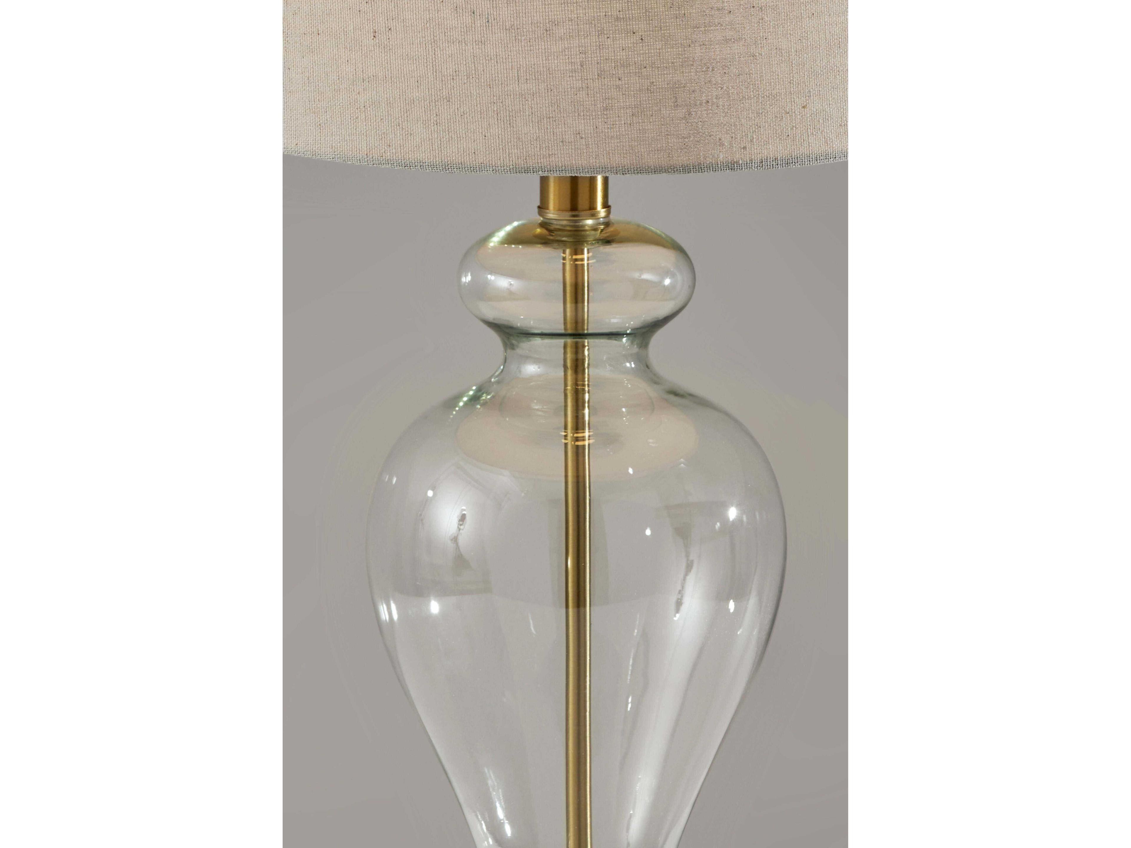 Adesso Sonata Glass Tan Textured Linen Brass Buffet Lamp