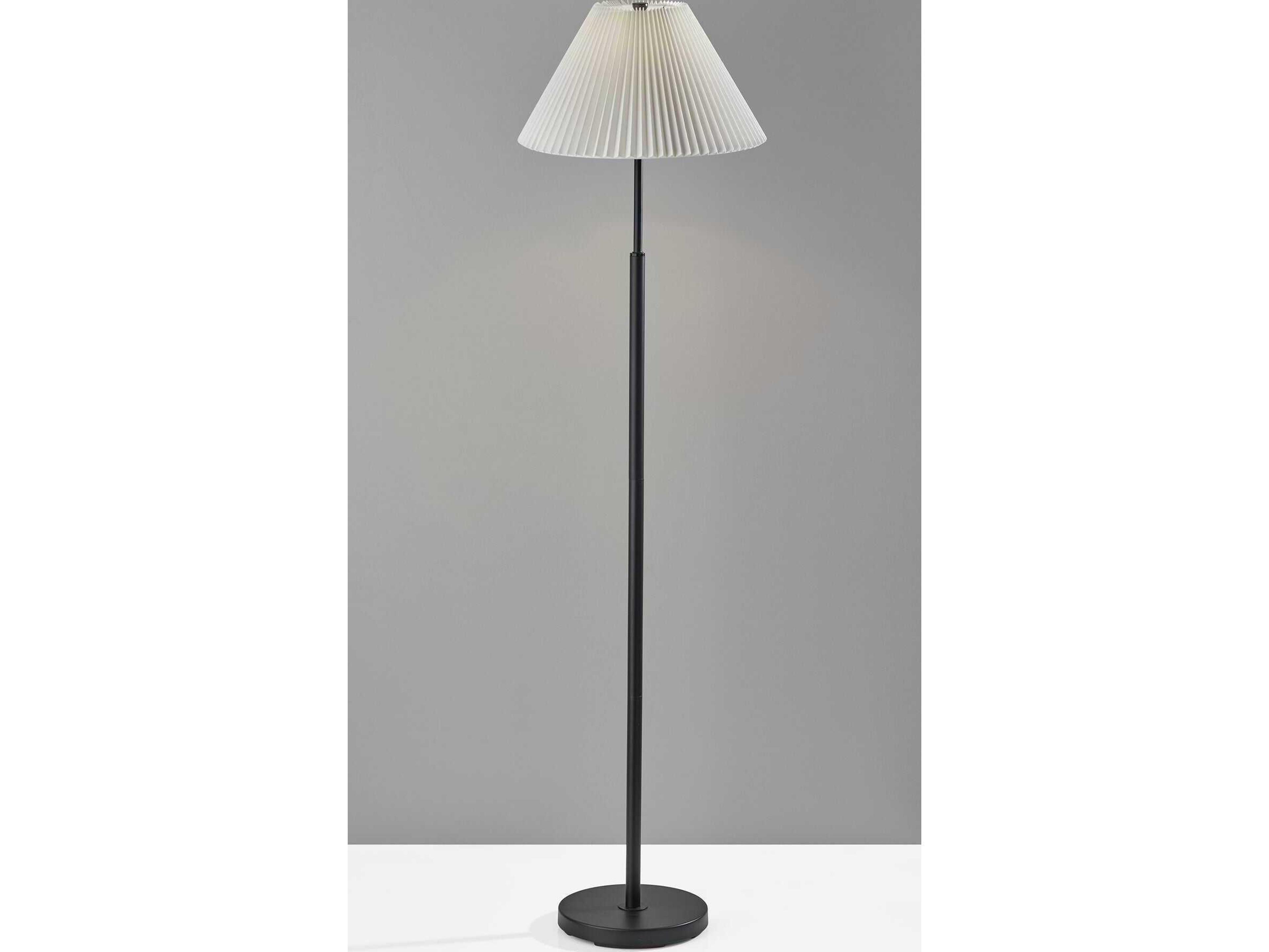 Adesso Jeremy Black White Pleated Fabric Floor Lamp