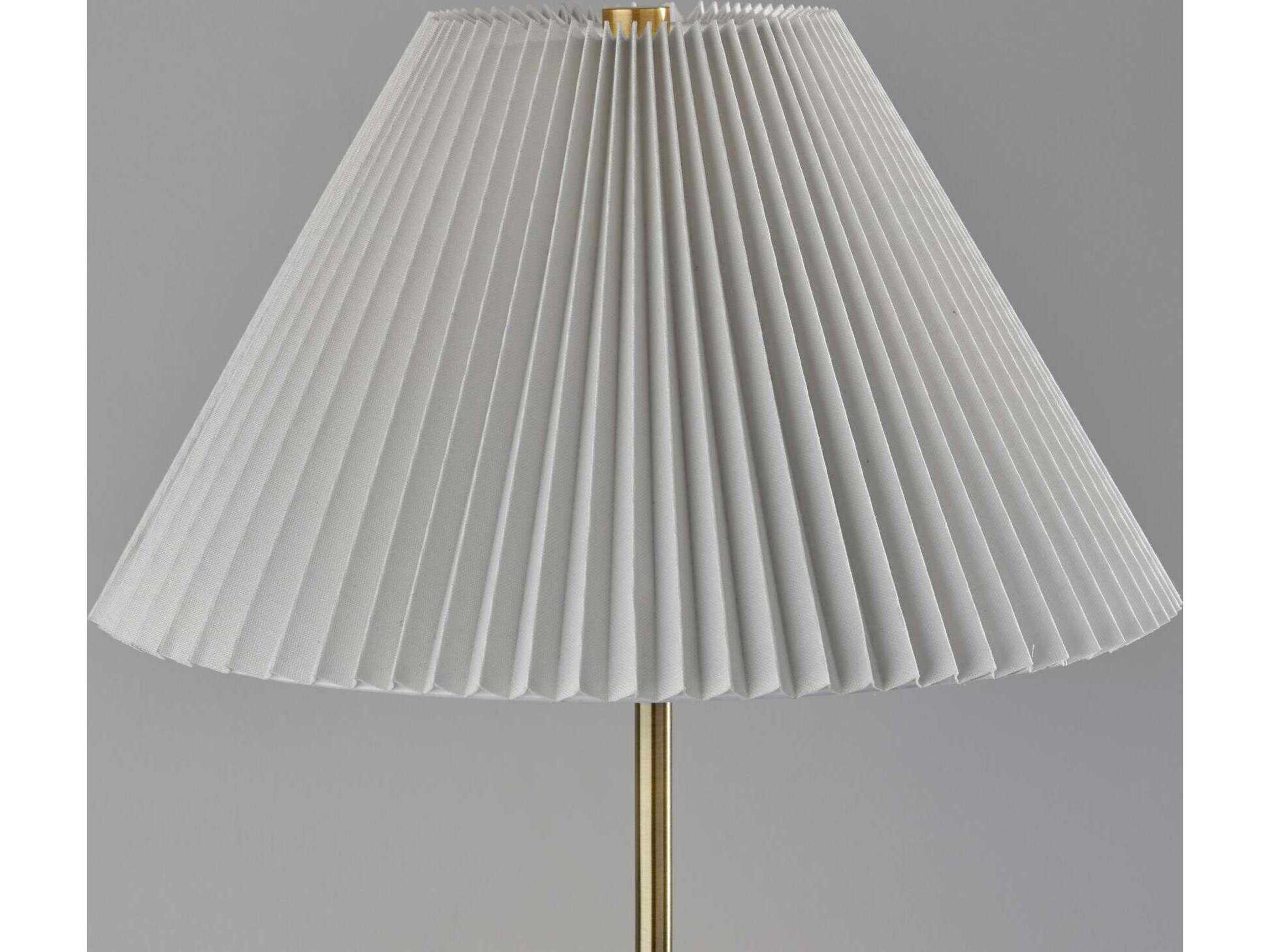 Adesso Jeremy Antique Brass White Pleated Fabric Floor Lamp