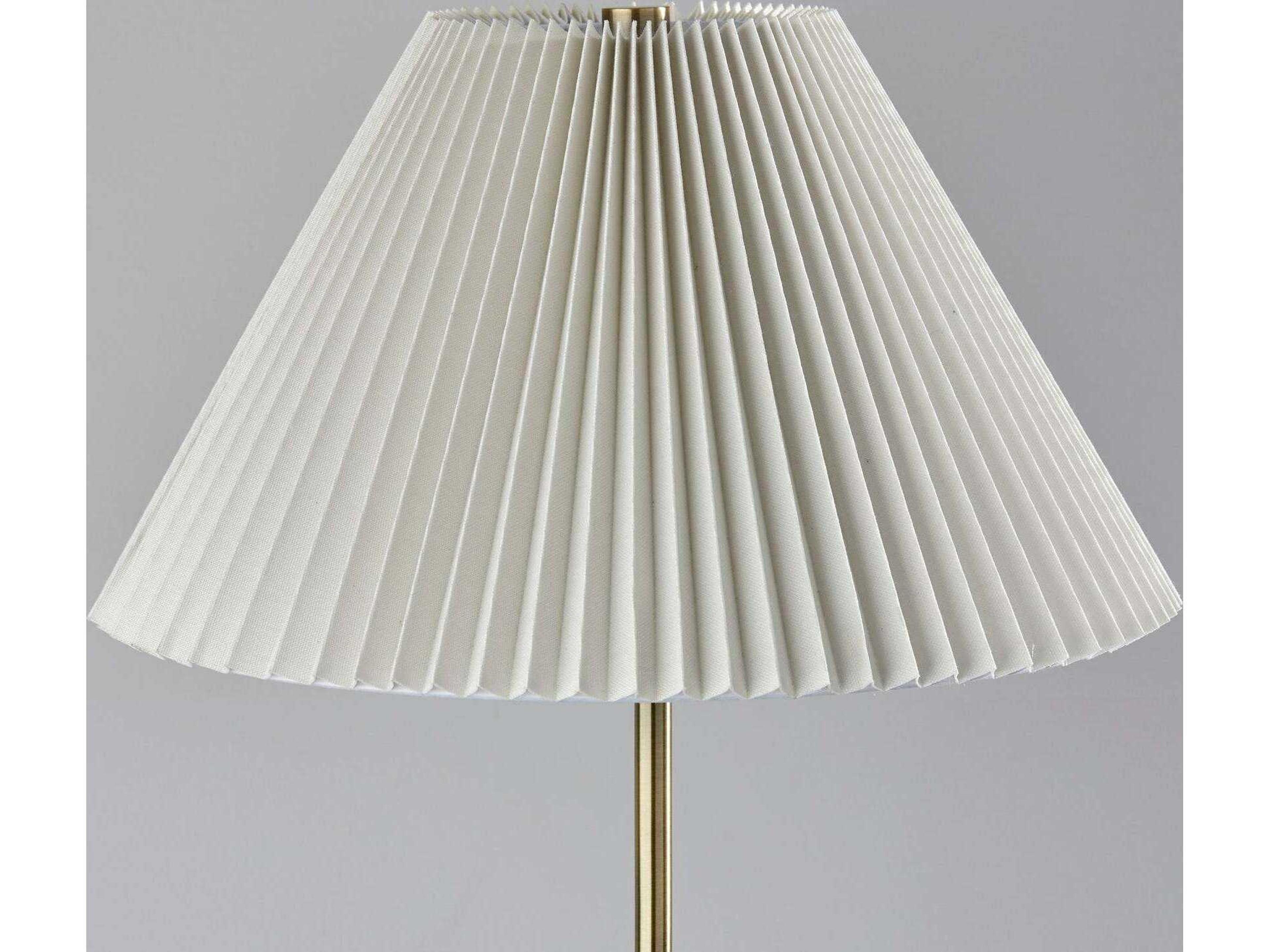 Adesso Jeremy Antique Brass White Pleated Fabric Floor Lamp