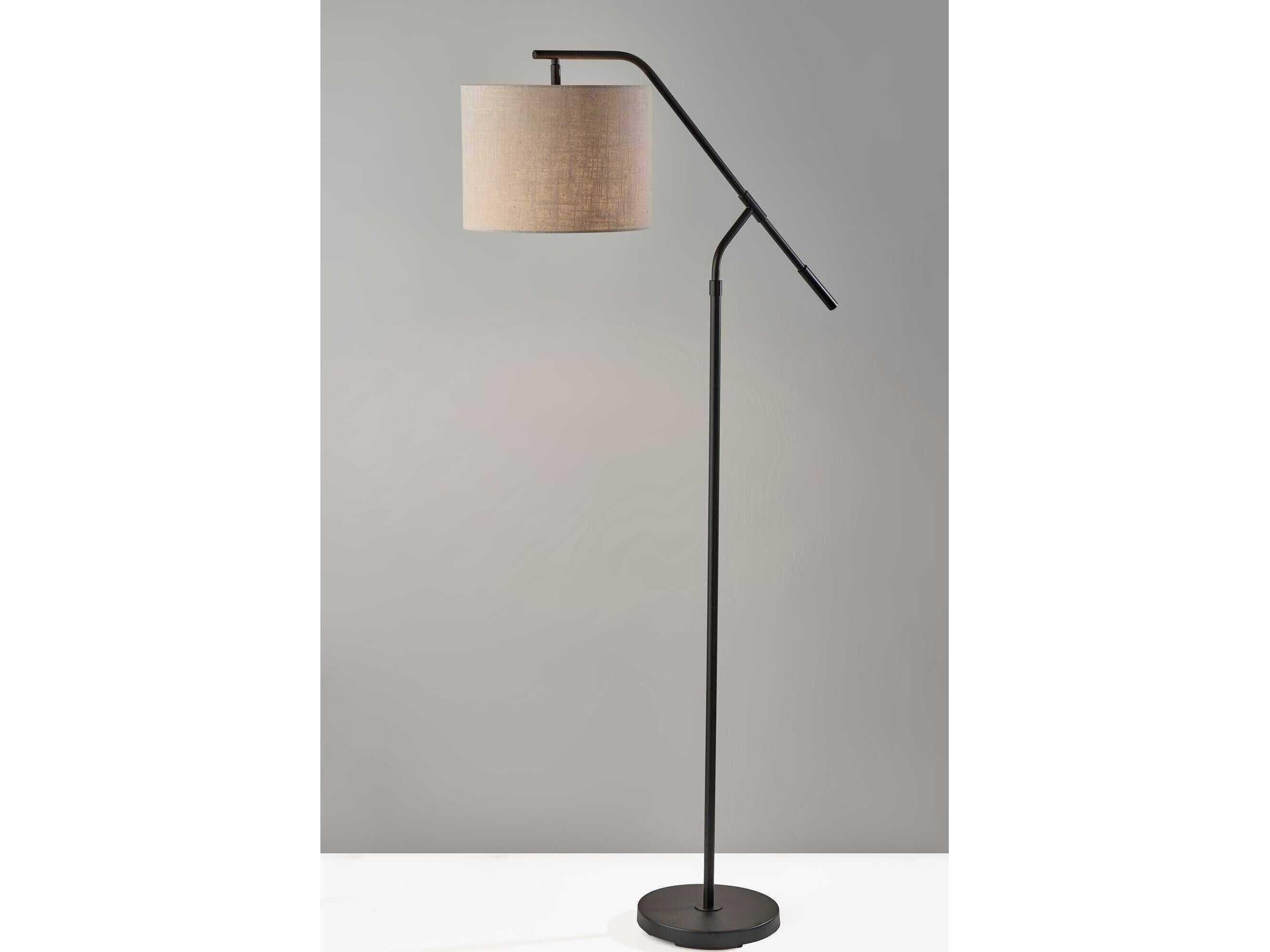 Adesso Milo Black Textured Light Brown Fabric Floor Lamp