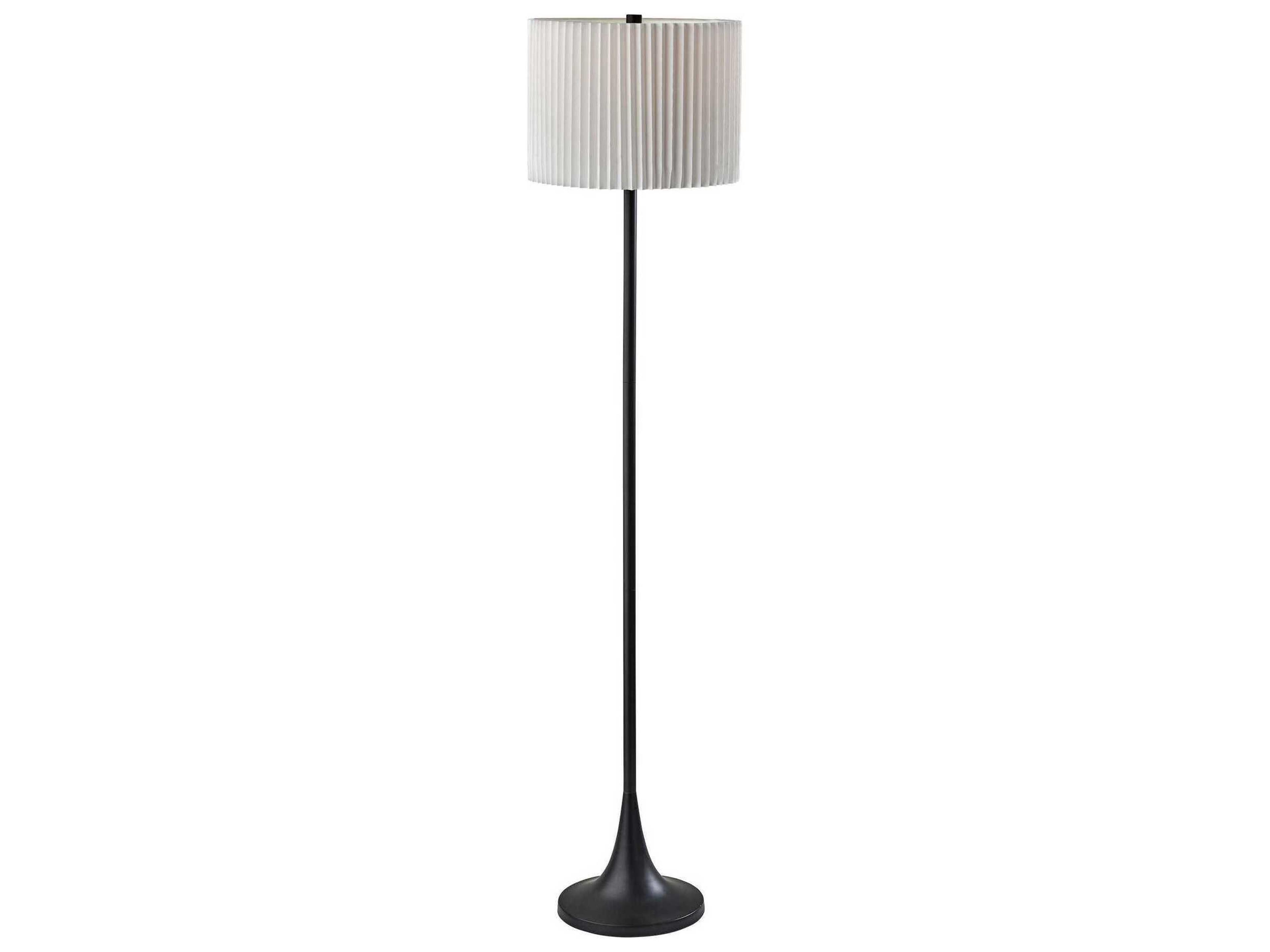 Eli Floor Lamp in Black with Pleated Fabric Shade