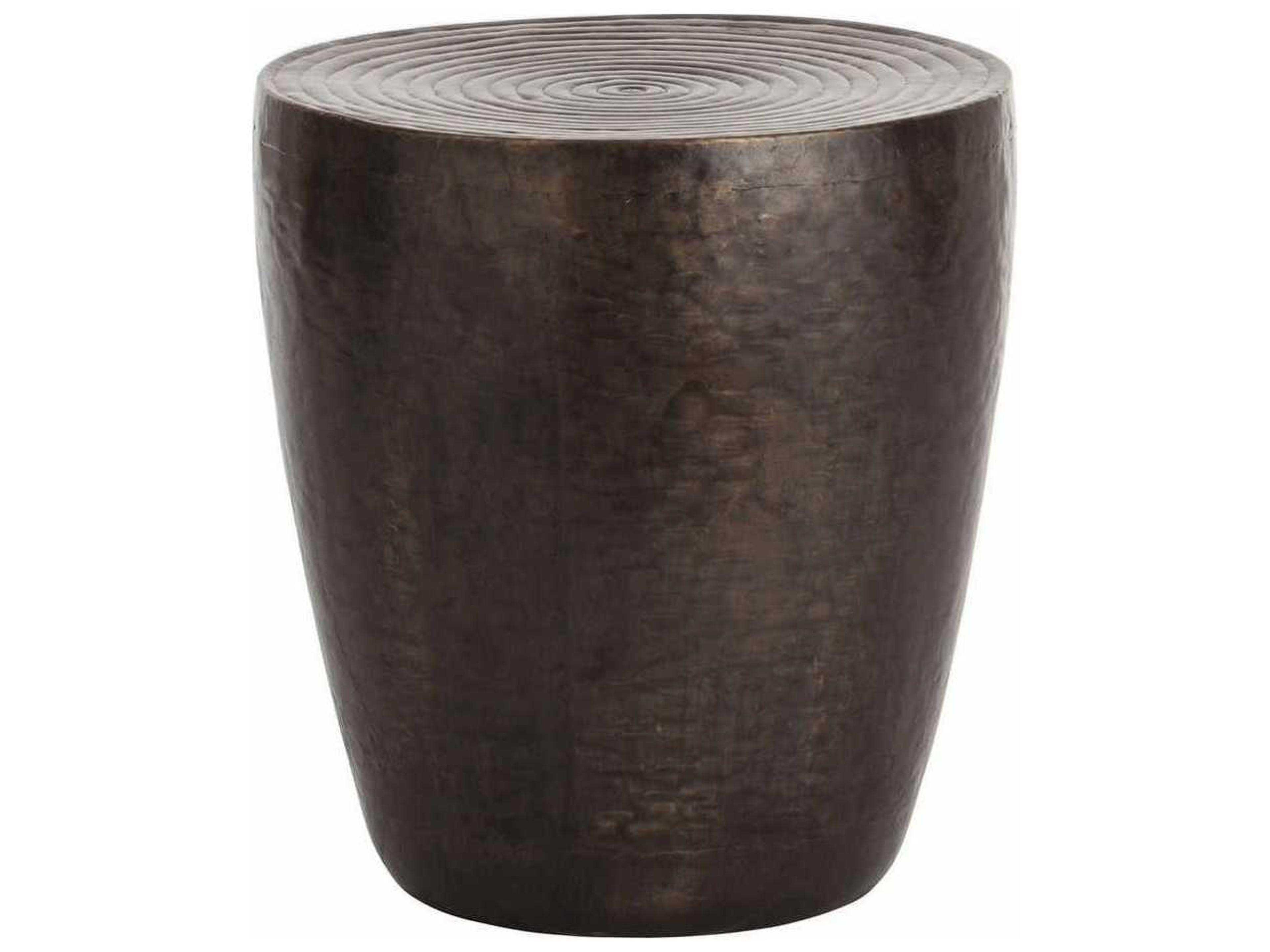 Clint End Table Antique Bronze Iron Drum