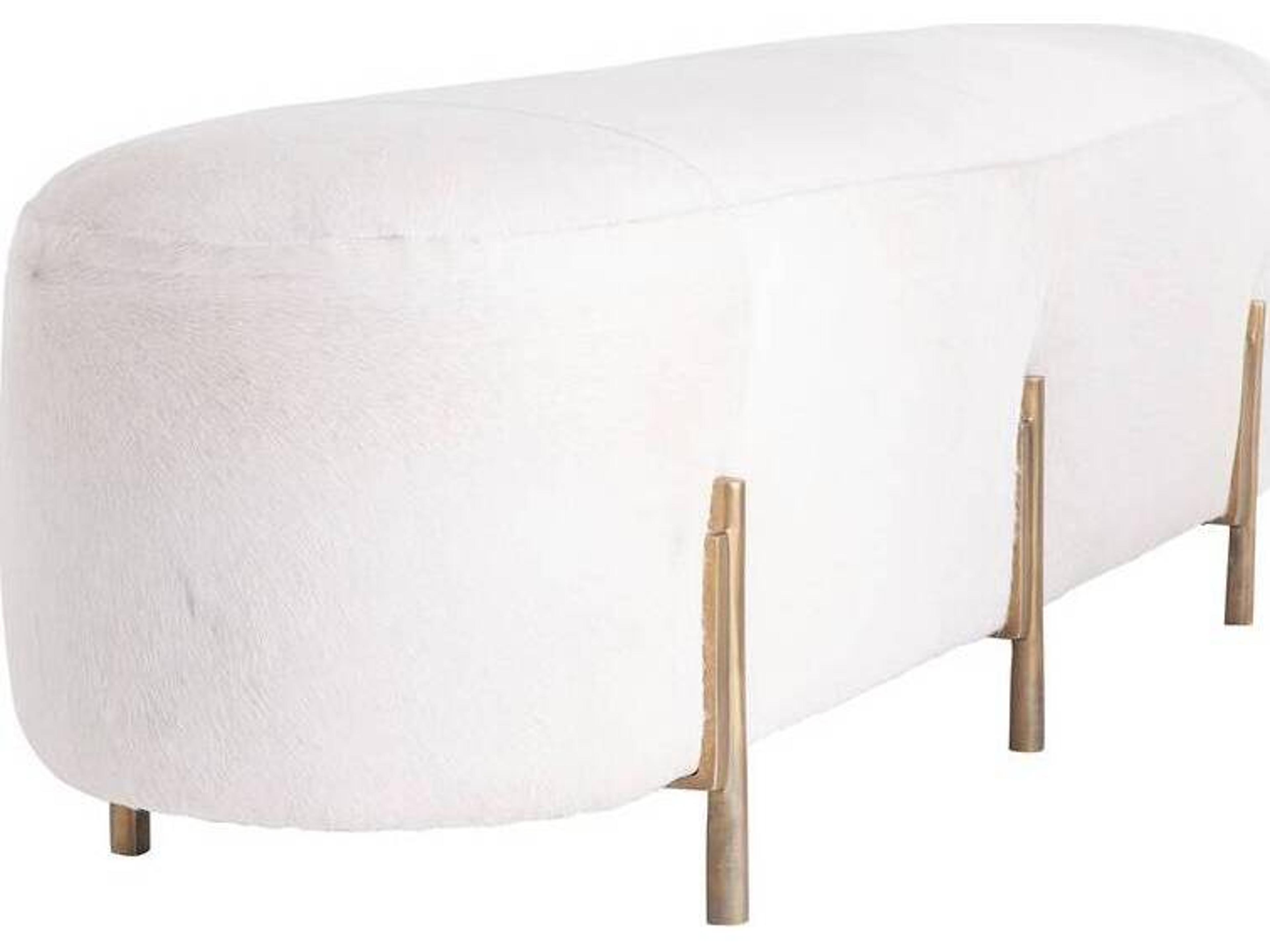 Arteriors Home Justin White Antique Brass Upholstered Accent Bench