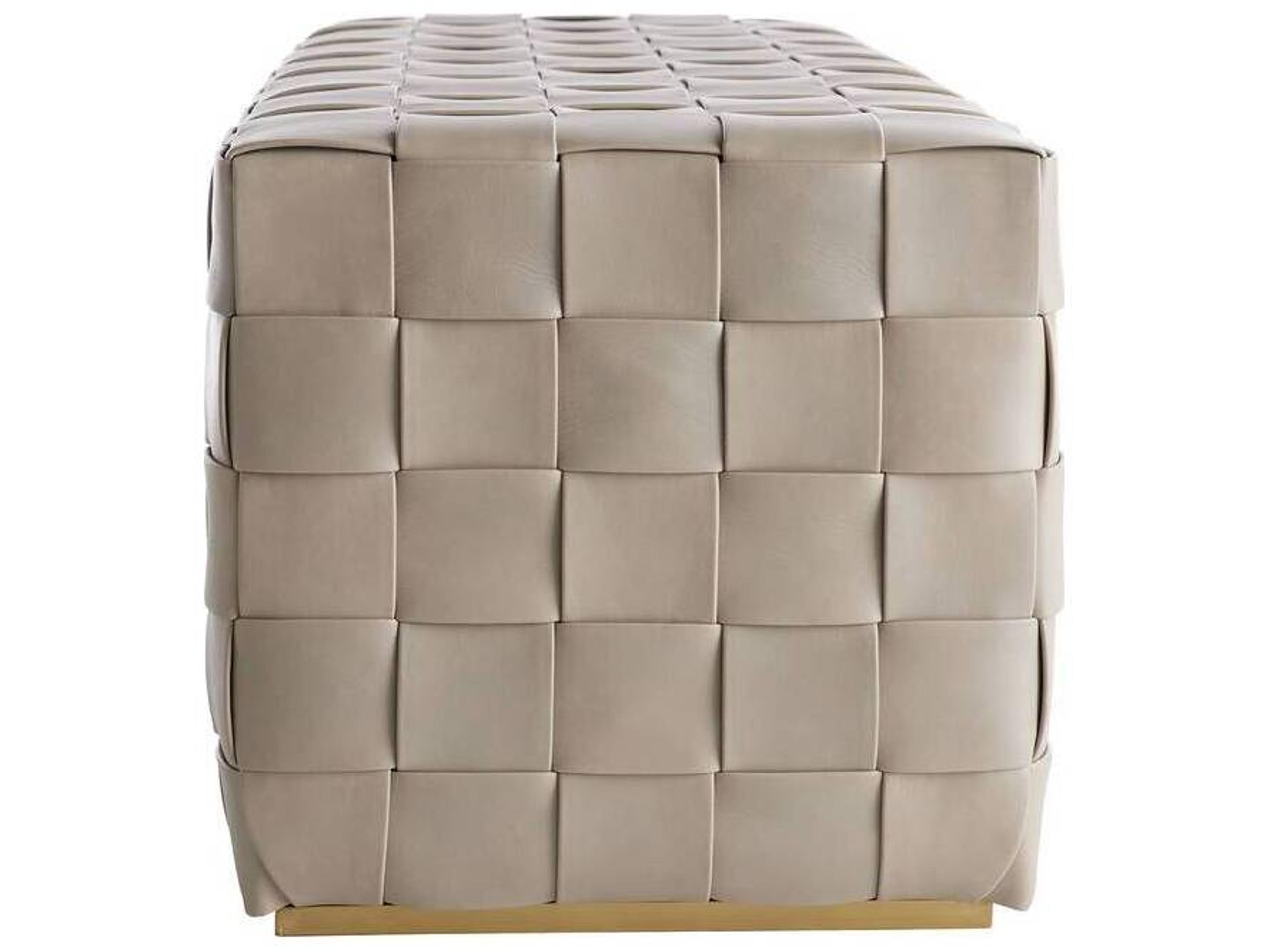 Arteriors Home Lakewood Stone Antique Brass Gray Leather Accent Bench