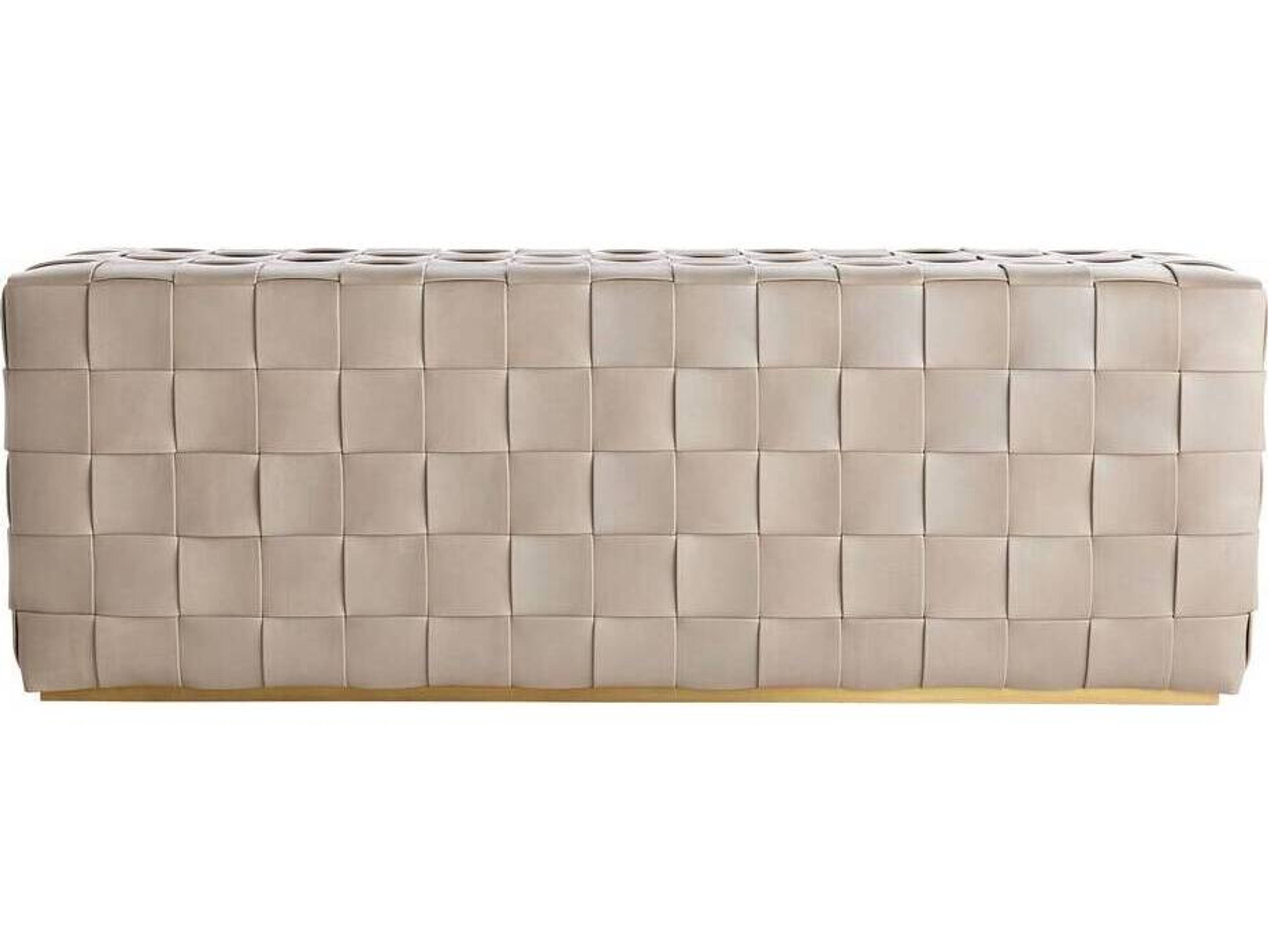 Arteriors Home Lakewood Stone Antique Brass Gray Leather Accent Bench