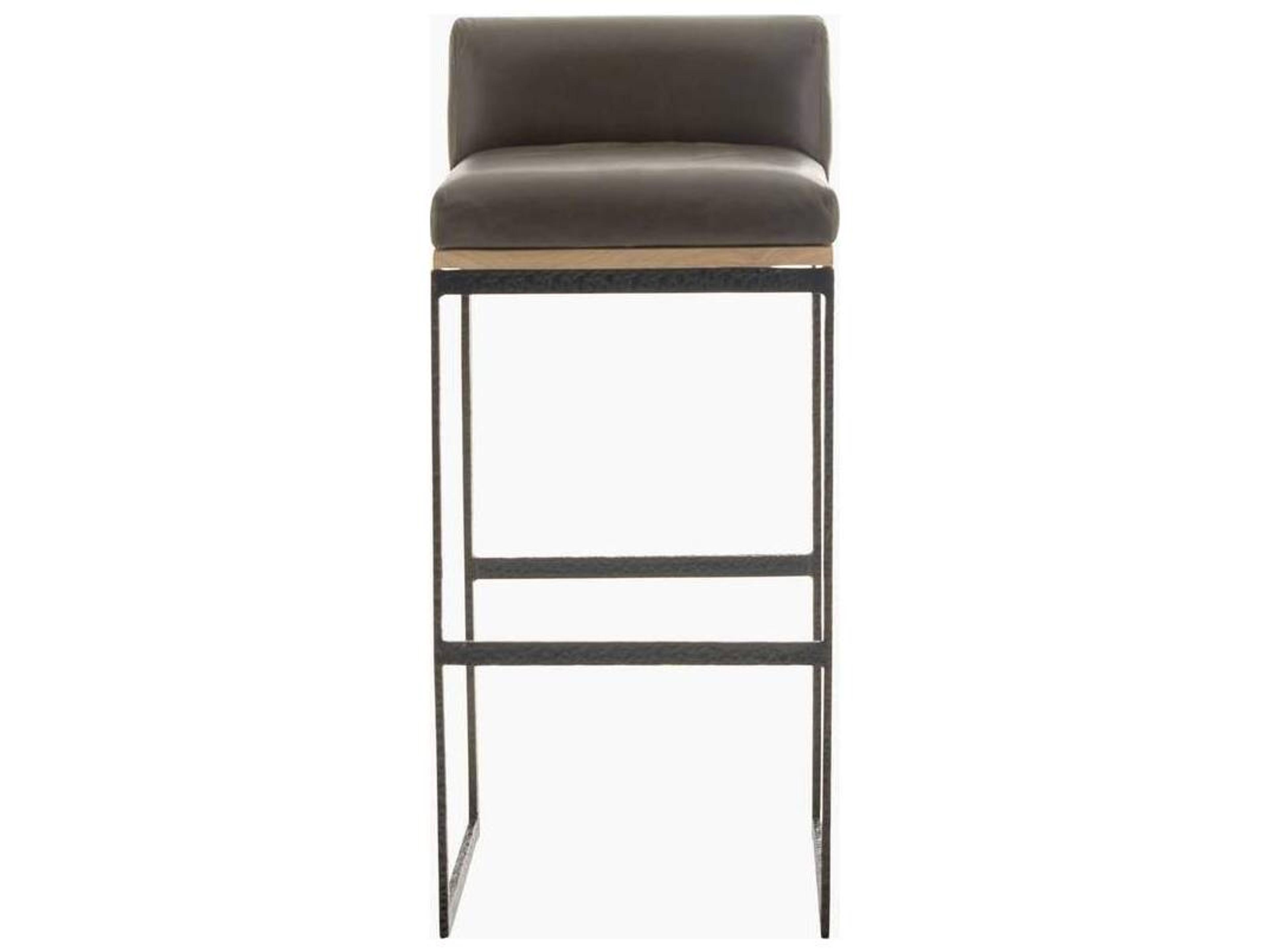 Arteriors Home Marmont Ore Blackened Iron Leather Oak Wood Bar Stool