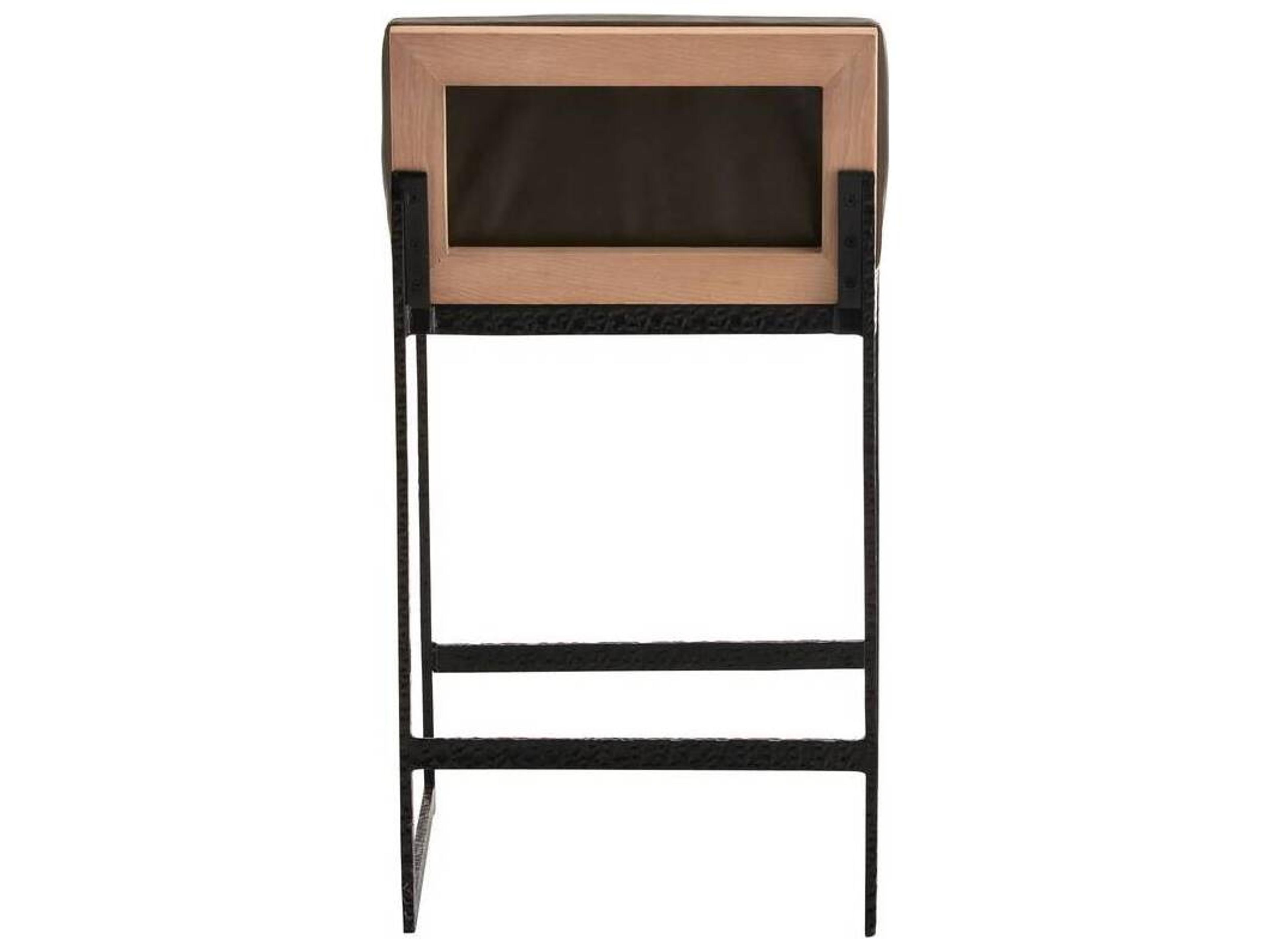 Arteriors Home Marmont Ore Blackened Iron Leather Oak Wood Counter Stool