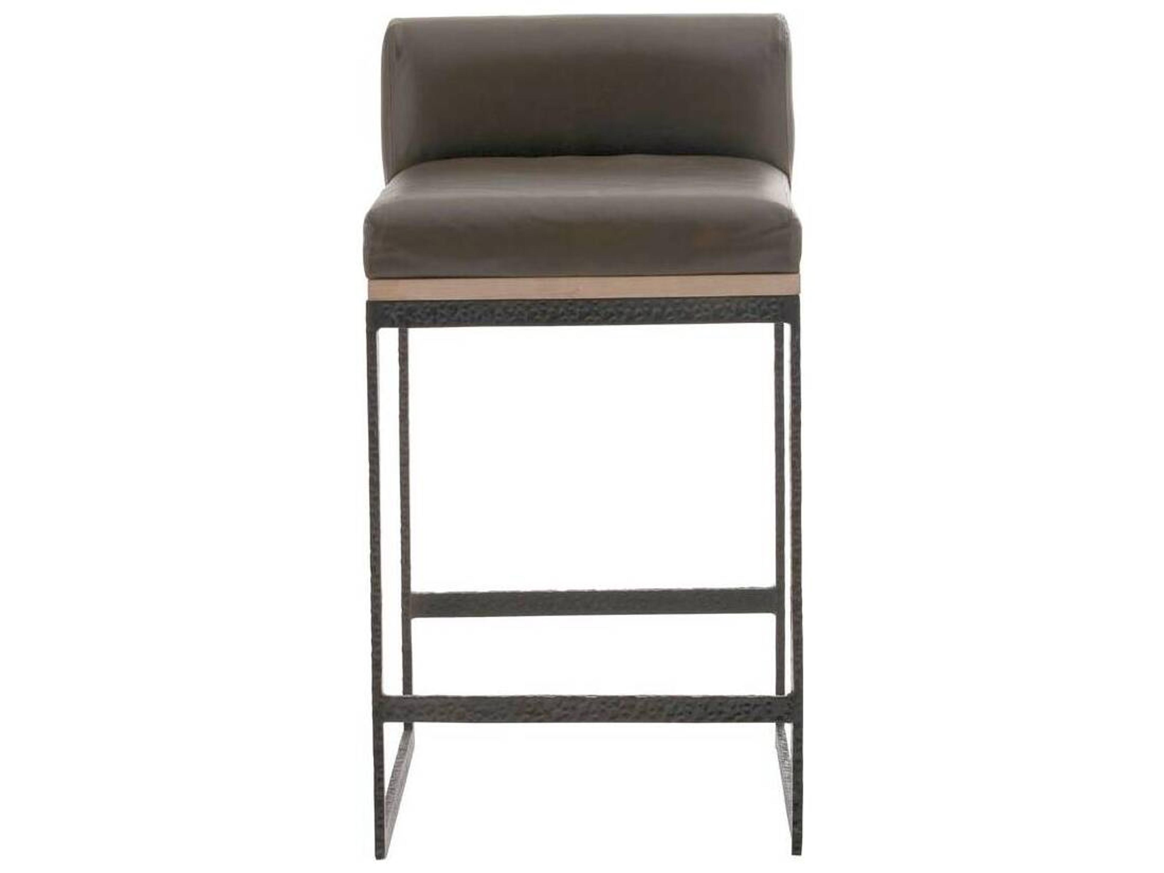 Arteriors Home Marmont Ore Blackened Iron Leather Oak Wood Counter Stool