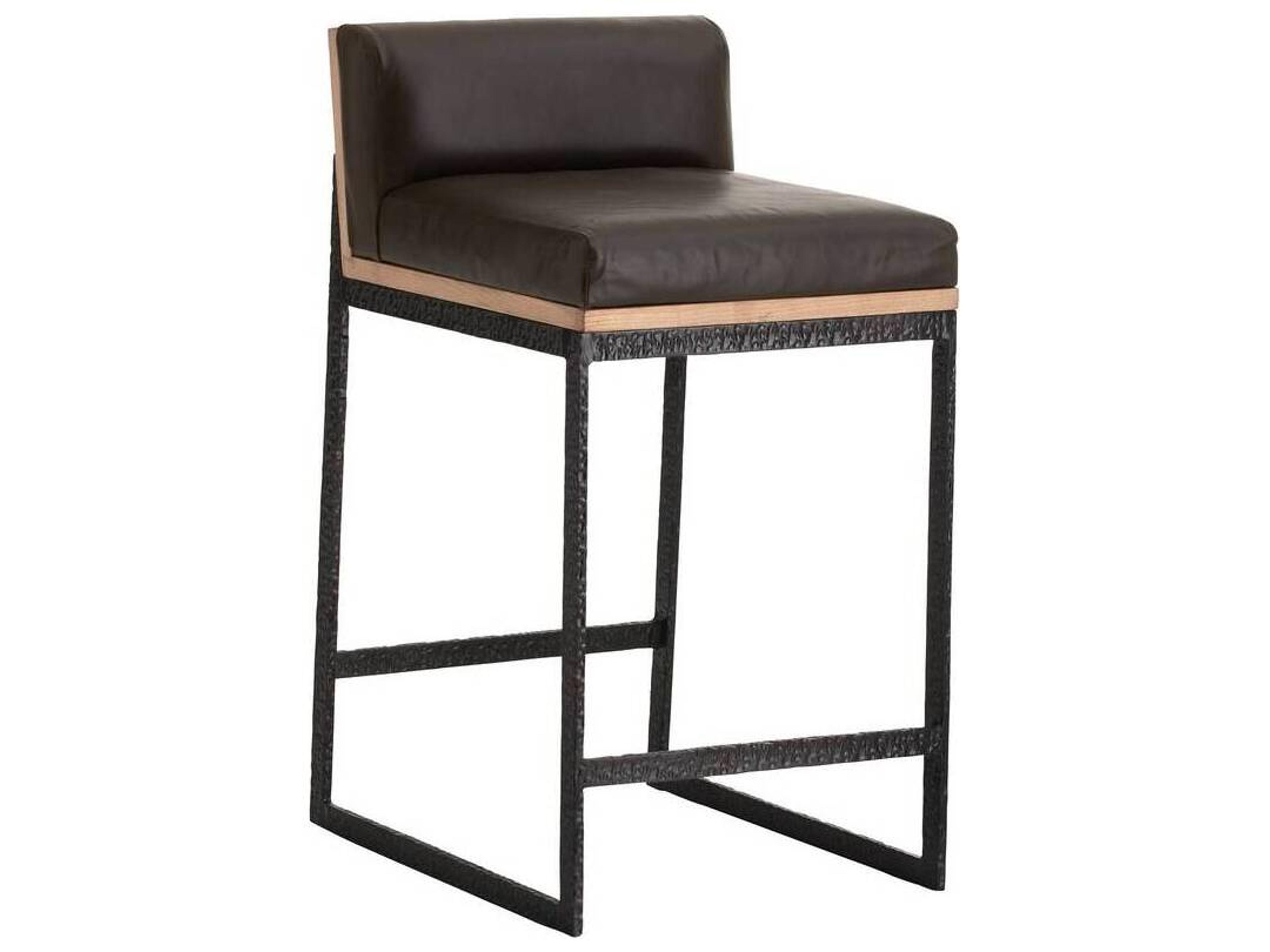 Arteriors Home Marmont Ore Blackened Iron Leather Oak Wood Counter Stool
