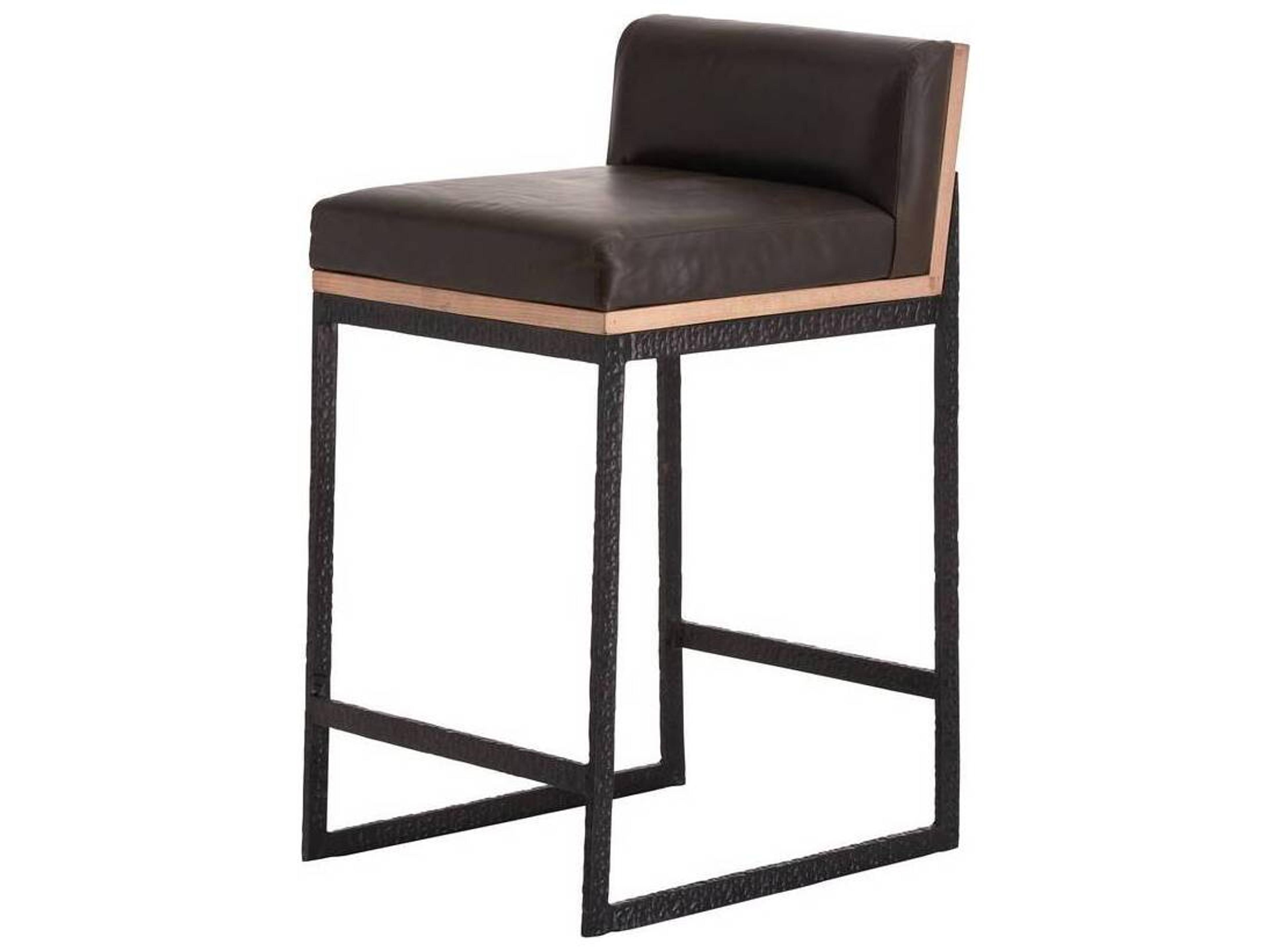 Arteriors Home Marmont Ore Blackened Iron Leather Oak Wood Counter Stool