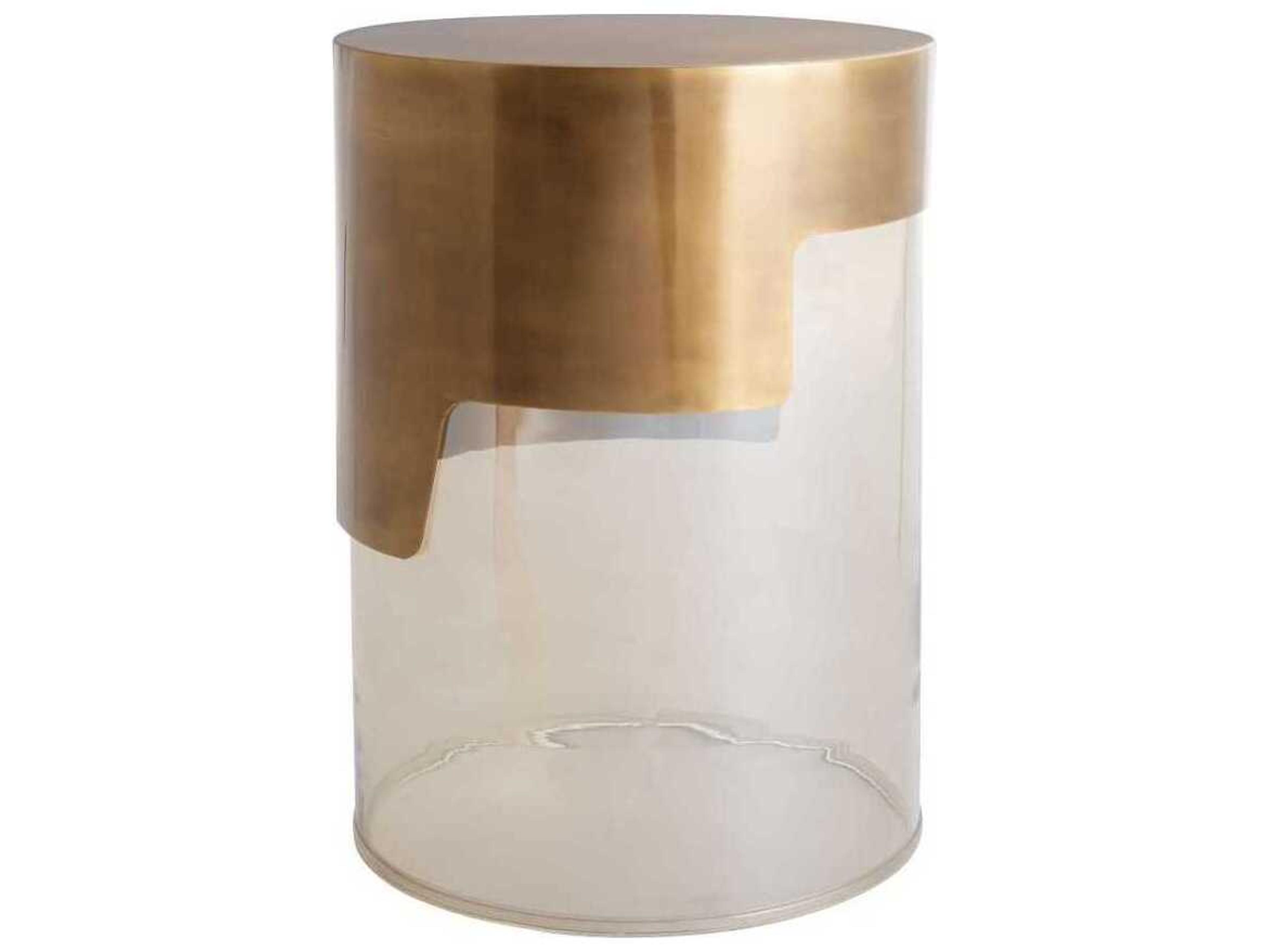 Jesse Round Accent Table Smoke Glass Vintage Brass