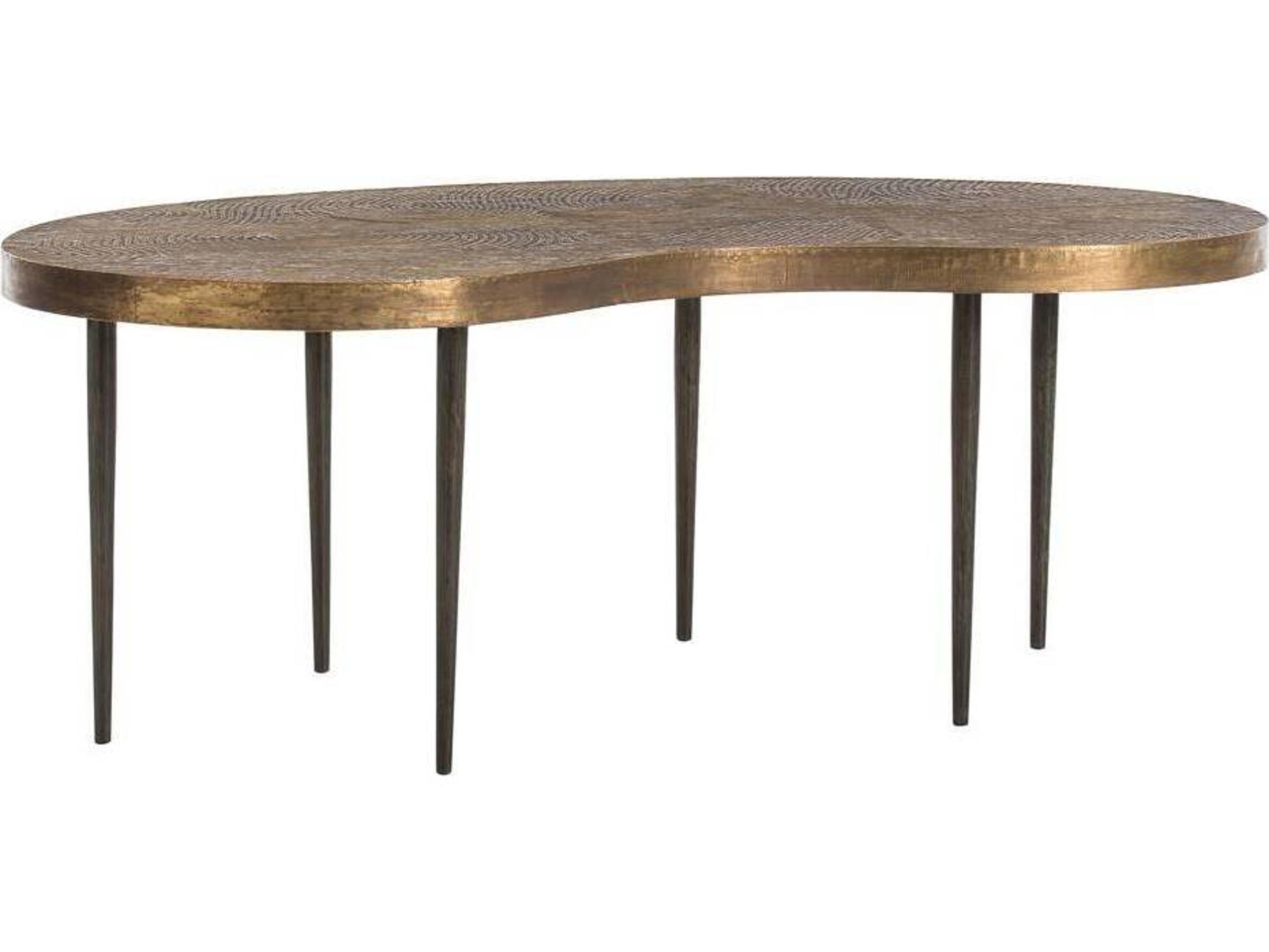 Arteriors Home Sloan Wood Natural Iron Embossed Brass Clad Top Coffee Table