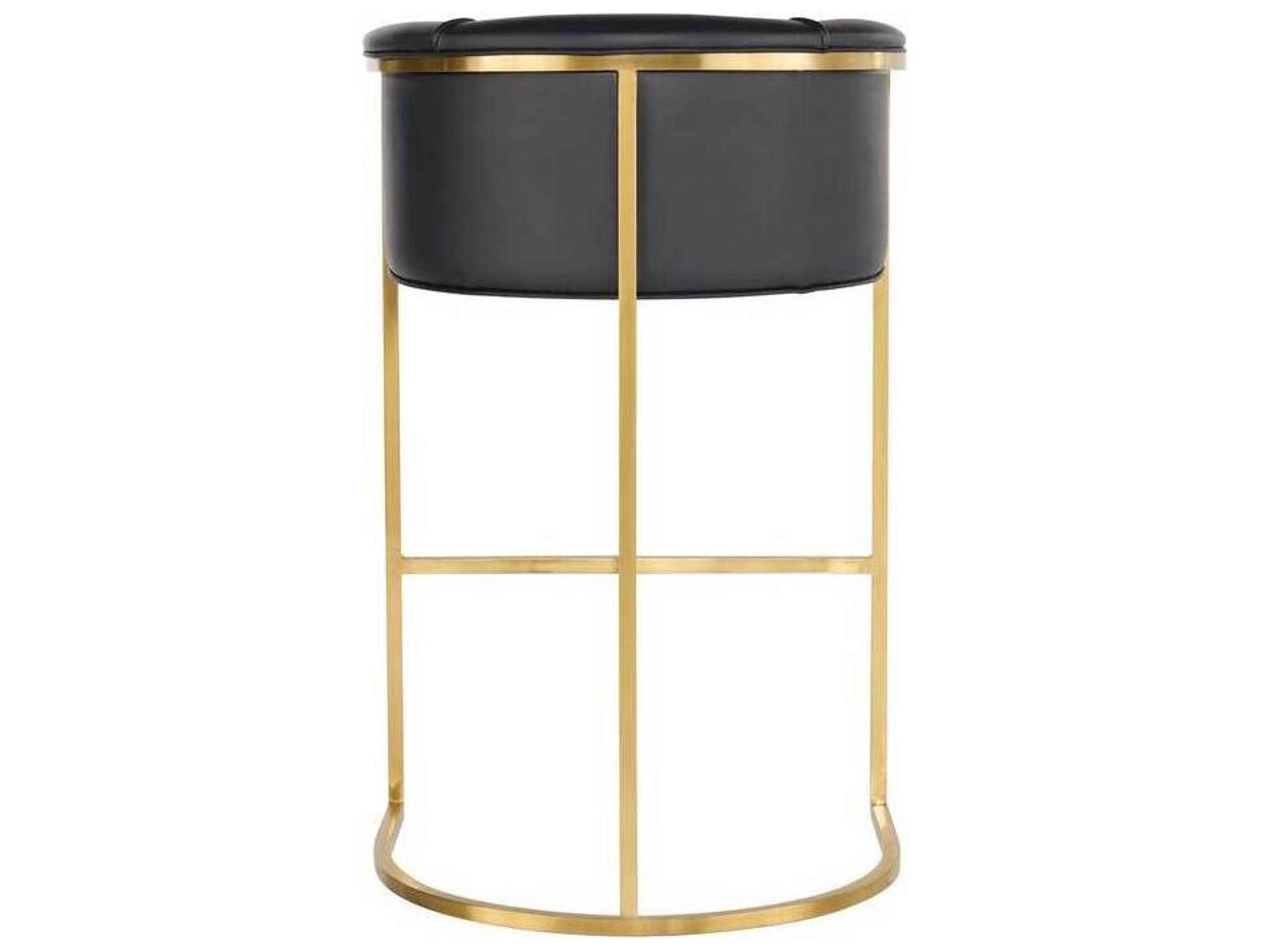 Arteriors Home Calvin  Black Leather Antique Brass Bar Stool