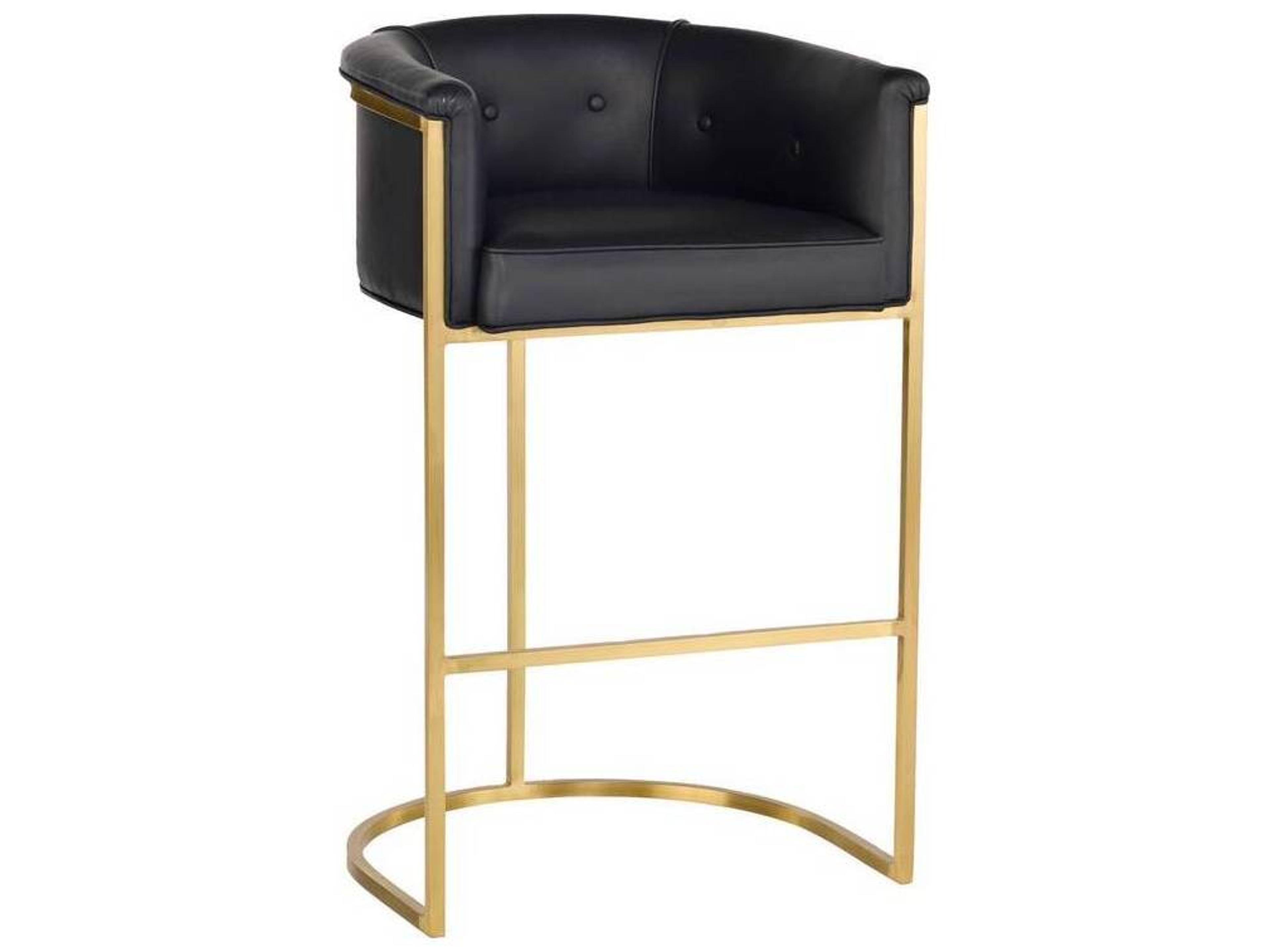 Arteriors Home Calvin  Black Leather Antique Brass Bar Stool