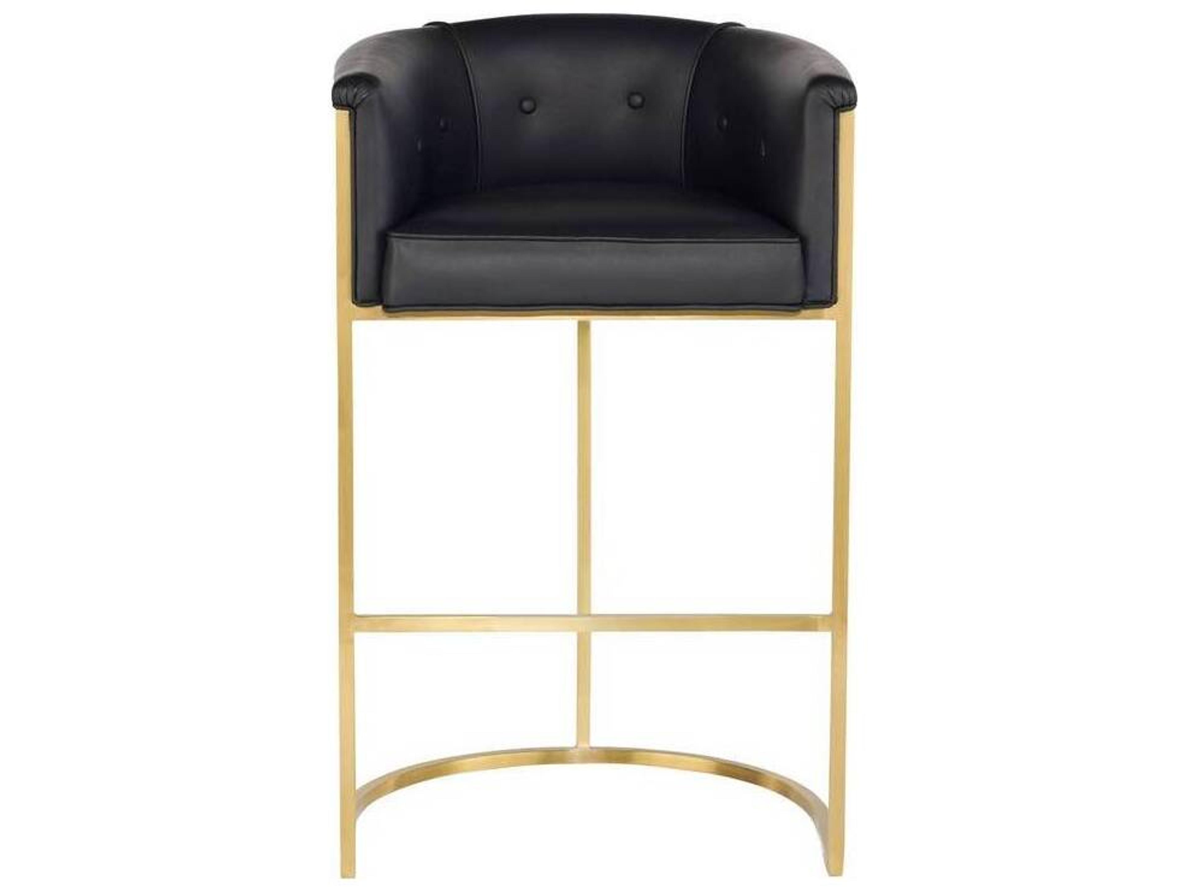 Arteriors Home Calvin  Black Leather Antique Brass Bar Stool