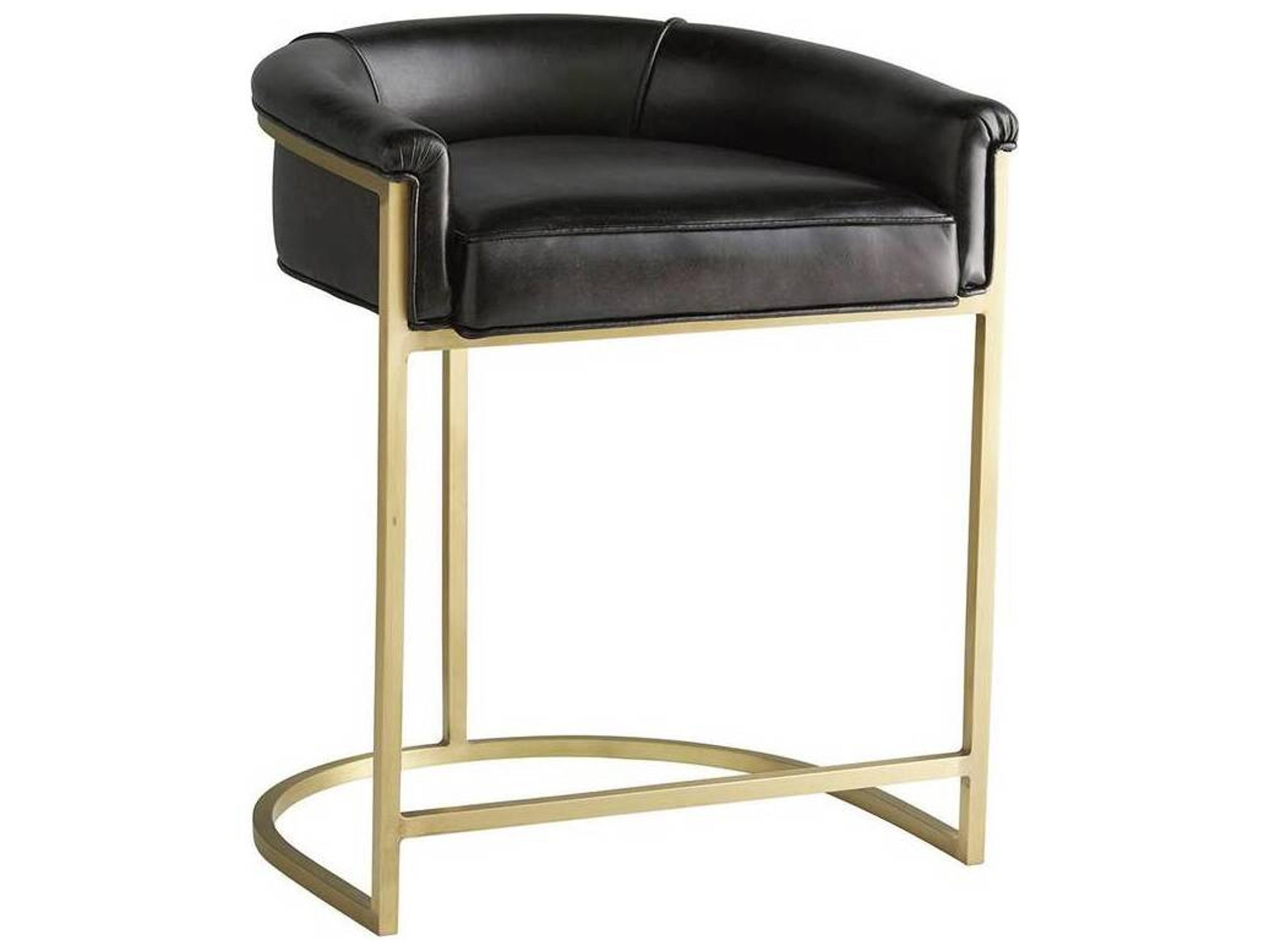 Calvin Top Grain Leather Counter Stool in Brindle and Antique Brass