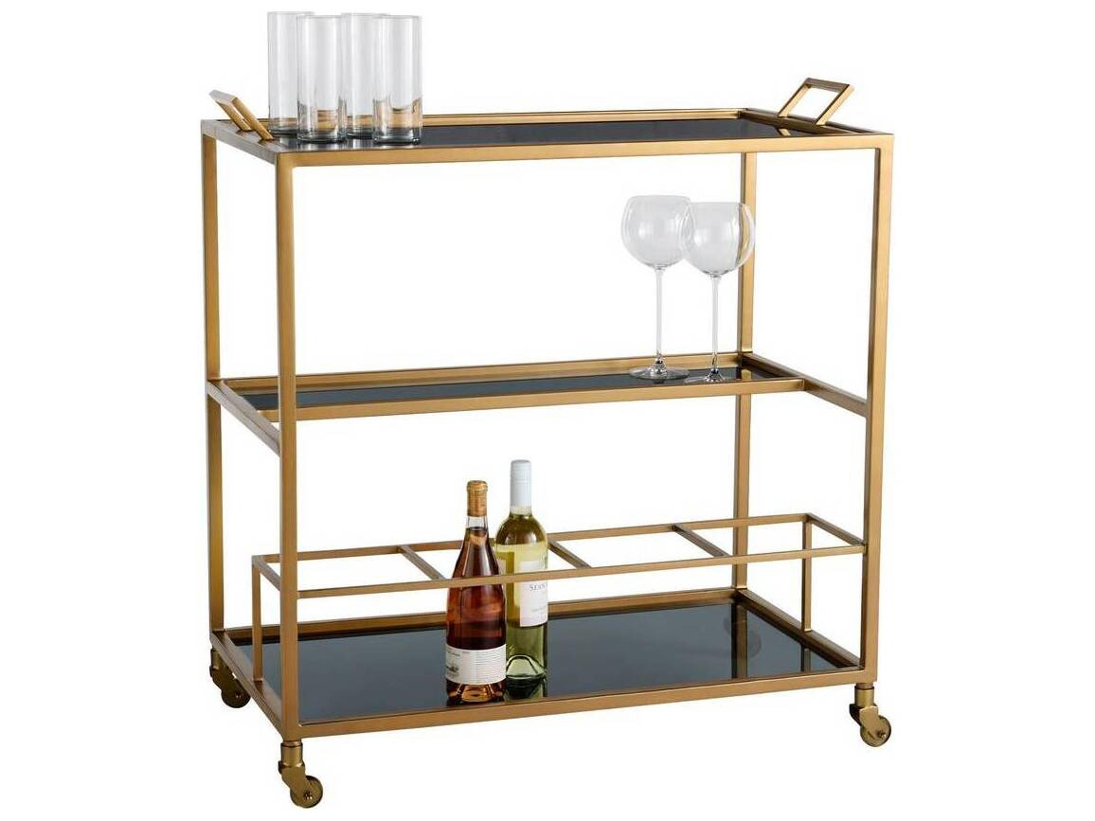 Arteriors Home Jak Glass Antique Brass Bar Cart