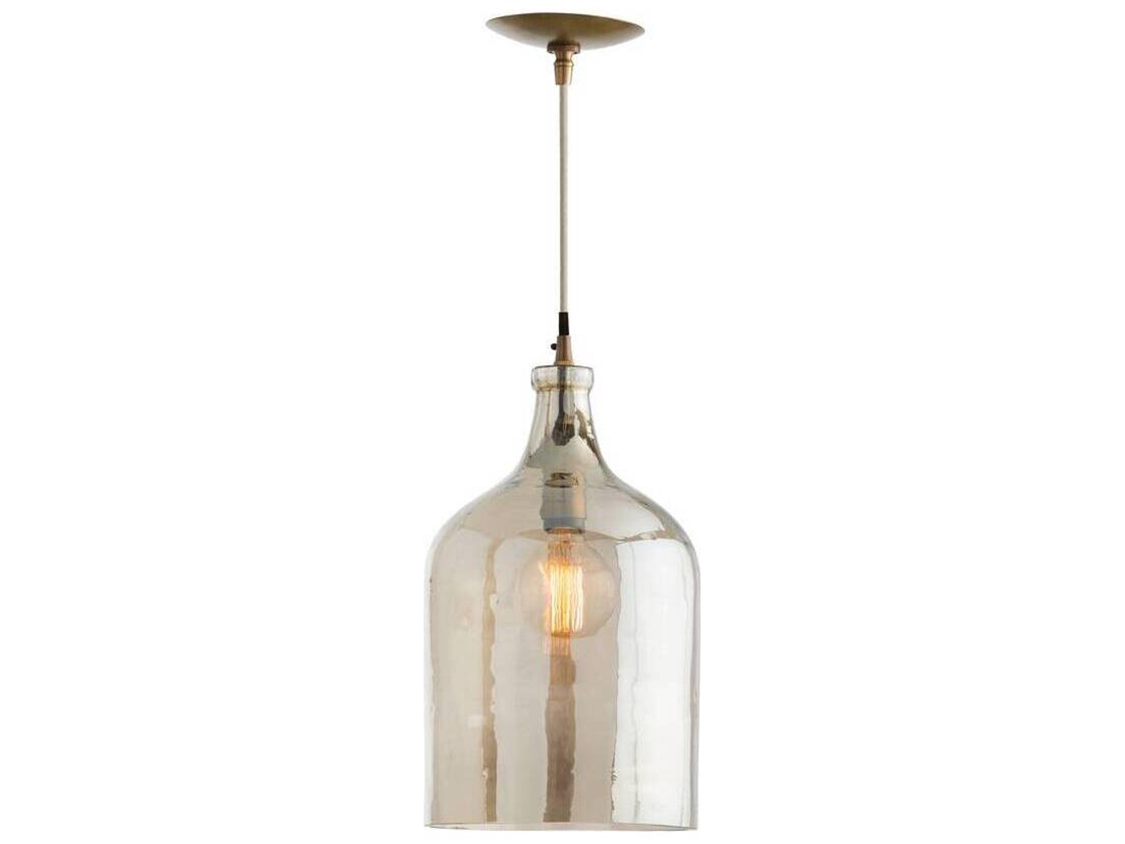 Arteriors Home Noreen 1-Light Vintage Brass With Smoke Luster Glass Bell Linear Pendant