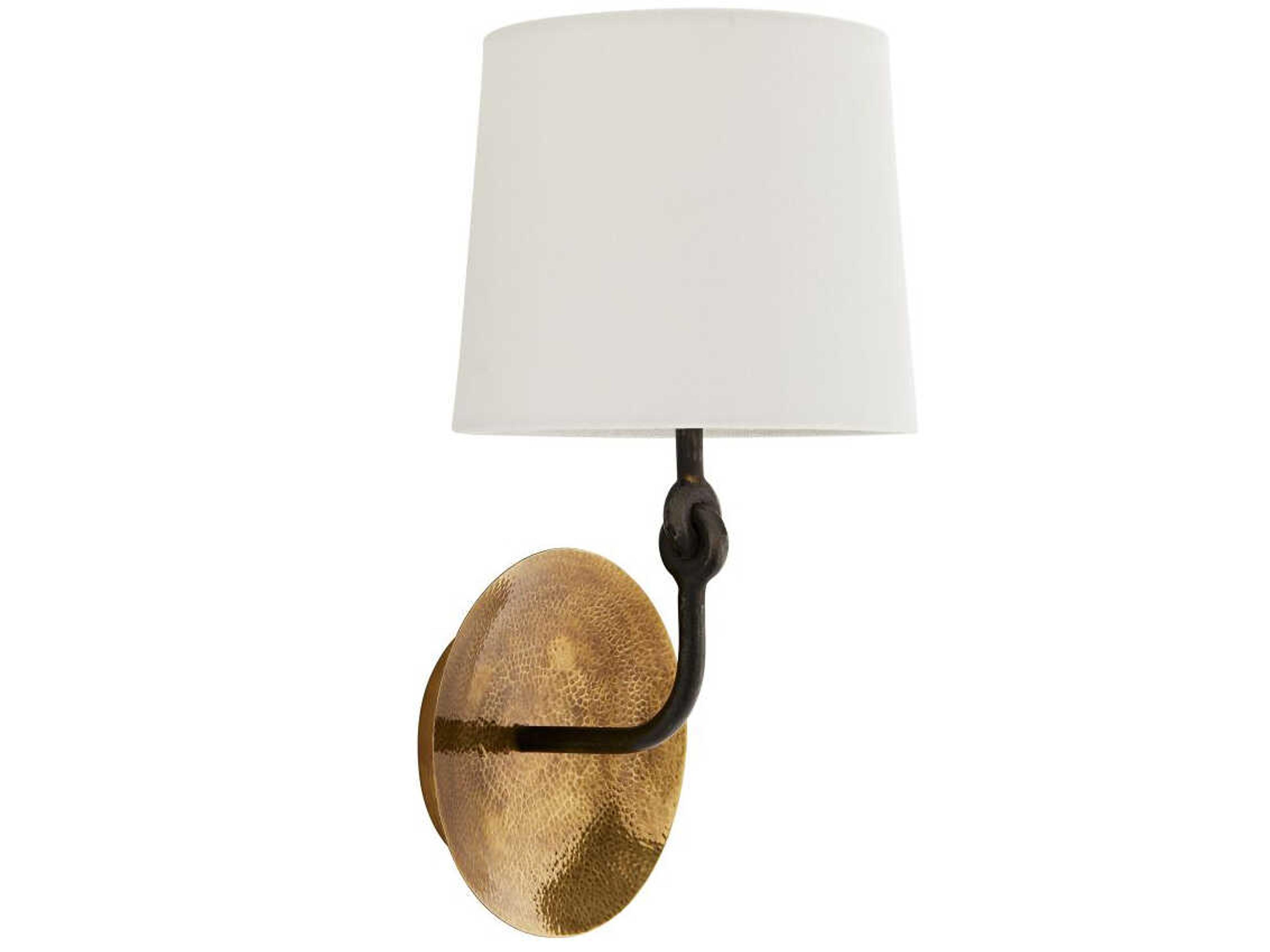 Giles Wall Sconce Antique Brass White Linen Shade