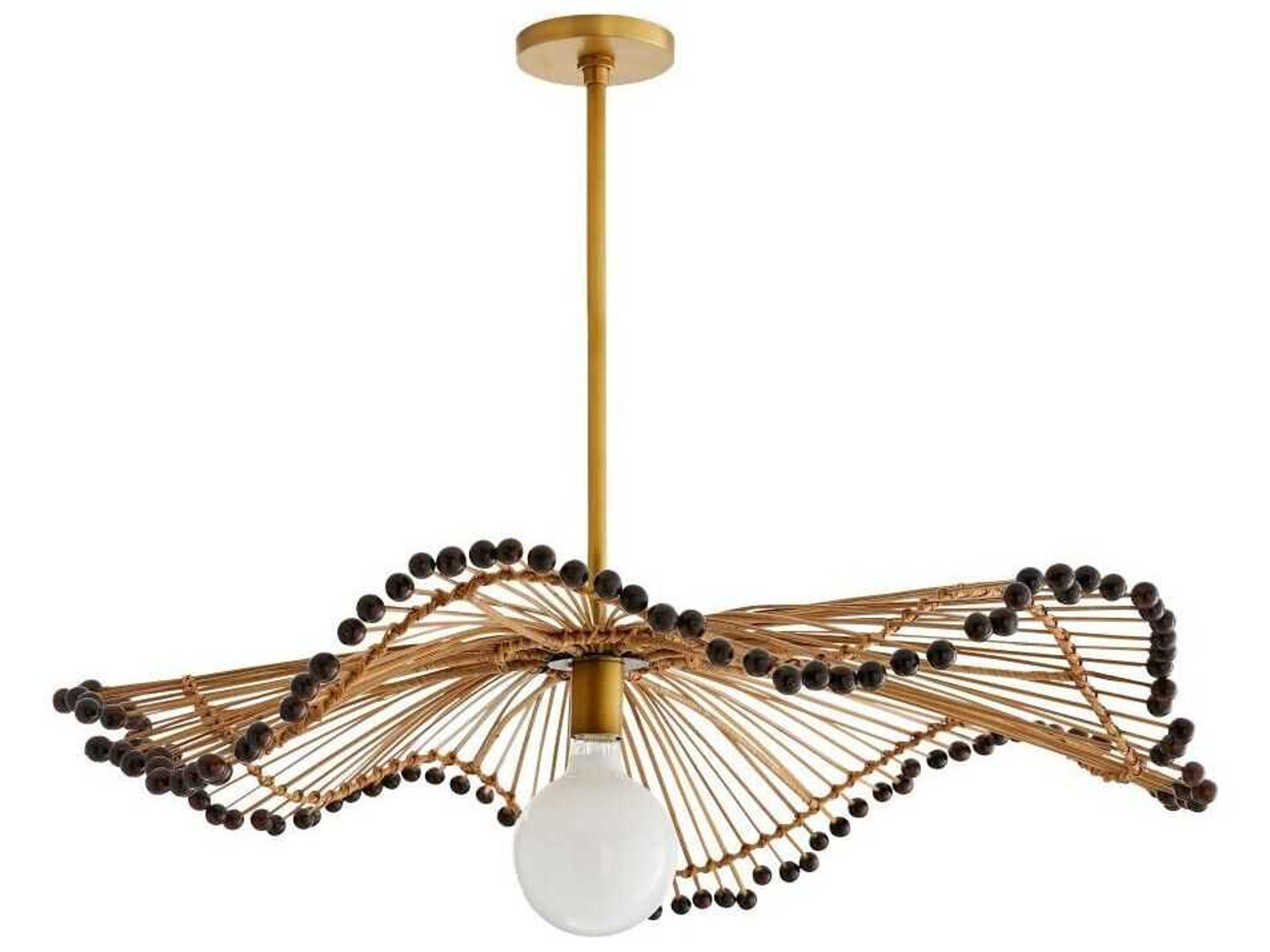 Arteriors Home Waverly 1-Light Natural Burl Rattan Antique Brass Pendant