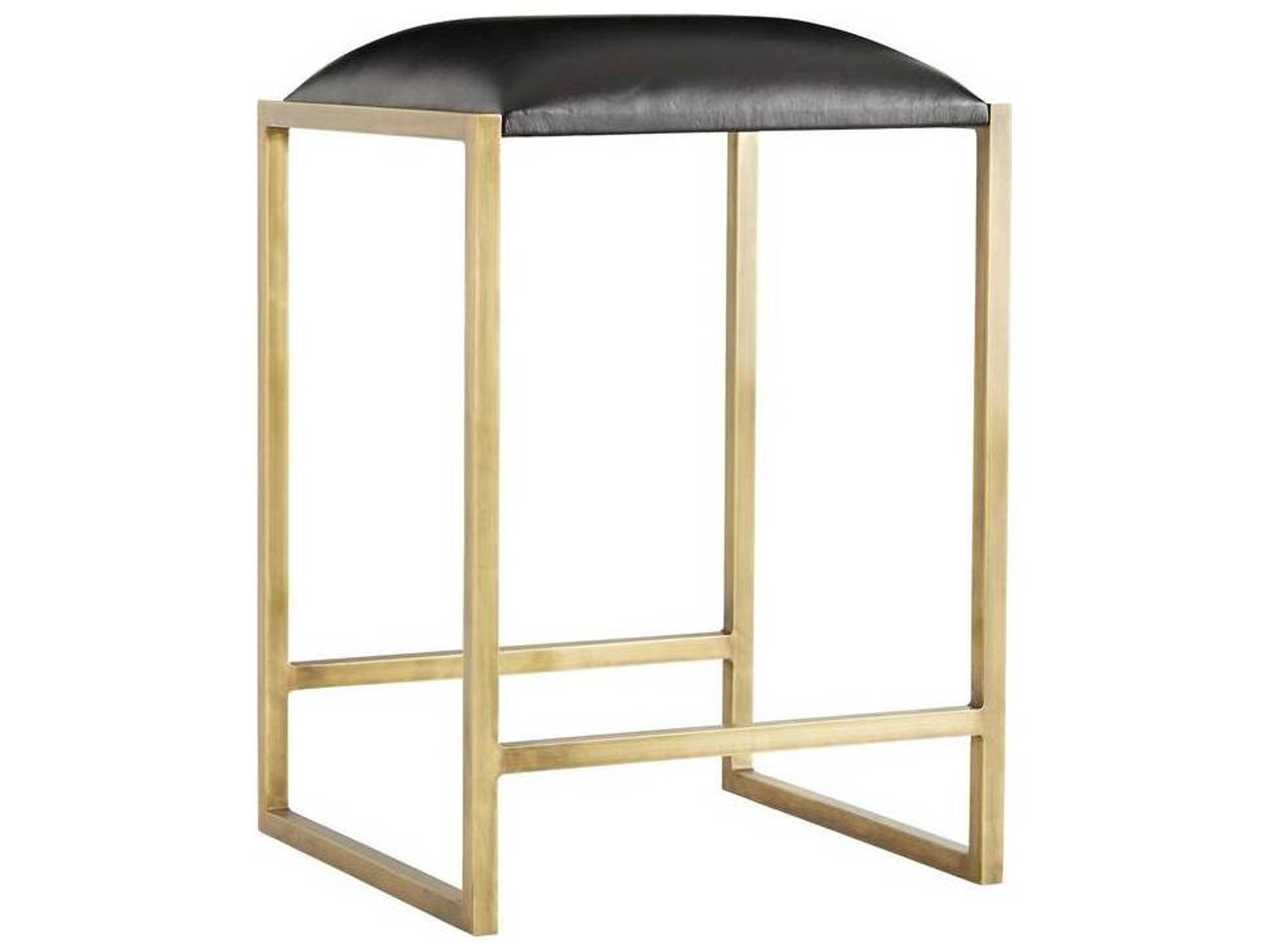 Dash Counter Stool Black Leather and Antique Brass